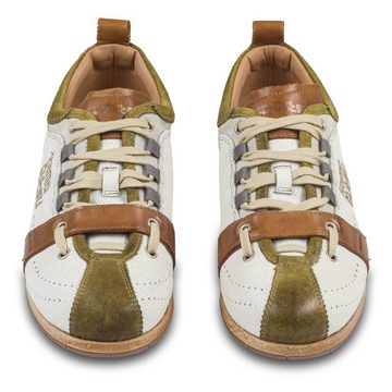 Kamo-Gutsu Leder Sneaker weiß mit oliv grün (TIFO-017 olivio + onda bianco) Sneaker Handgefertigt in Italien