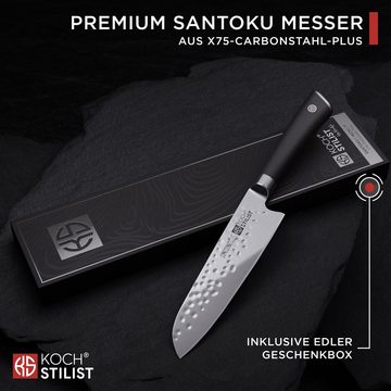 KOCHSTILIST by Kris Wu Santokumesser scharf, 18 cm - Santoku, Chefmesser, Kochmesser, Küchenmesser, Messer, X75-Carbonstahl-Plus (rostfrei)