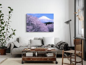 Sinus Art Leinwandbild 120x80cm Wandbild auf Leinwand Japanische Kirschblüten Japan Fuji Vulk, (1 St)