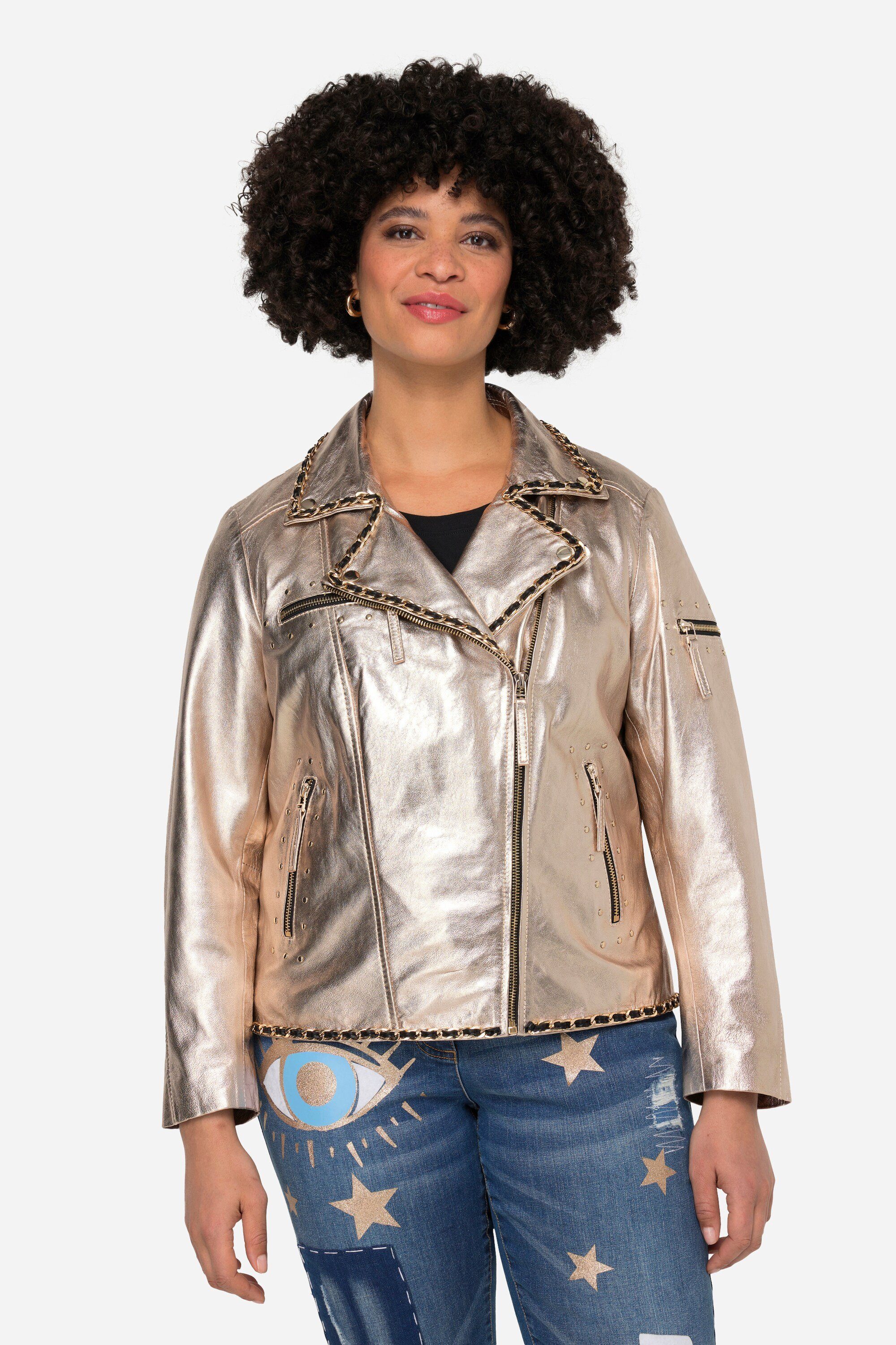 Angel of Style Lederjacke Leder-Bikerjacke echtes Leder goldene Beschichtung