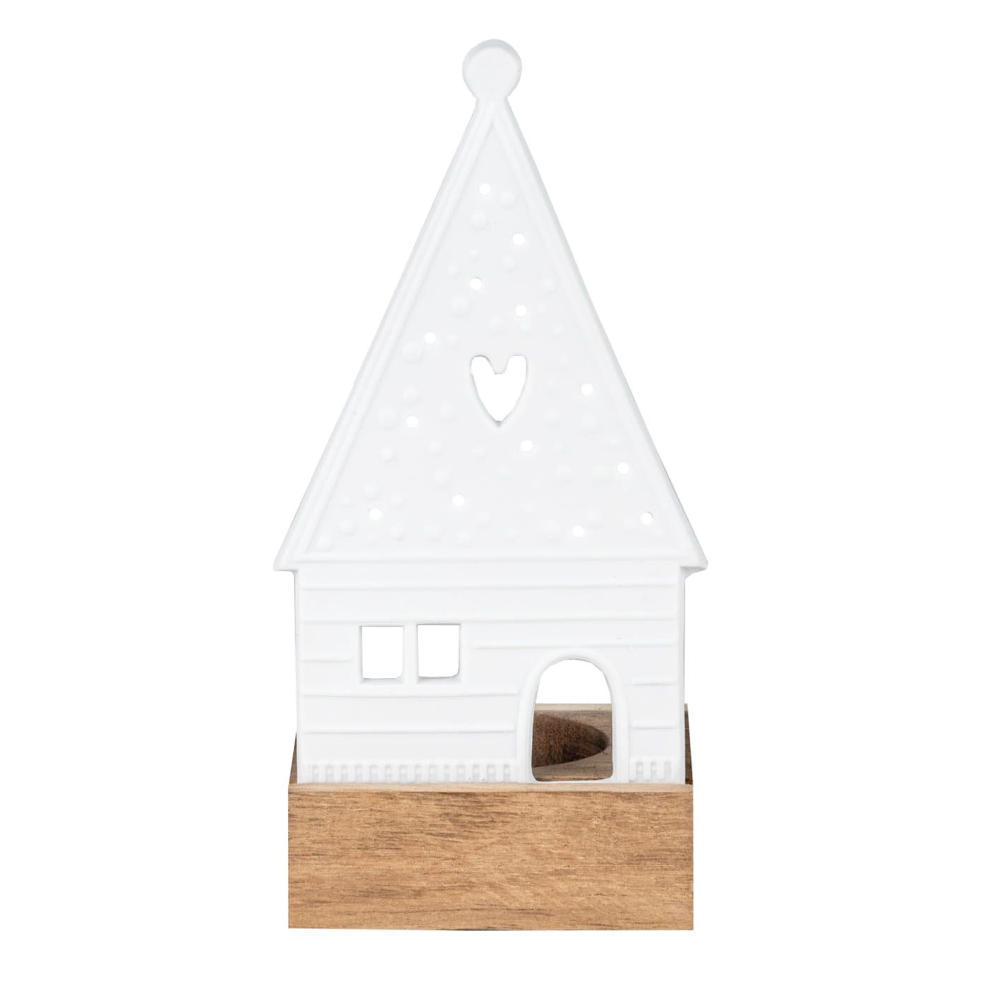 Räder Design Teelichthalter mit Tablett Lichtobjekt Lebkuchenhaus, Aus Porzellan und Akazienholz