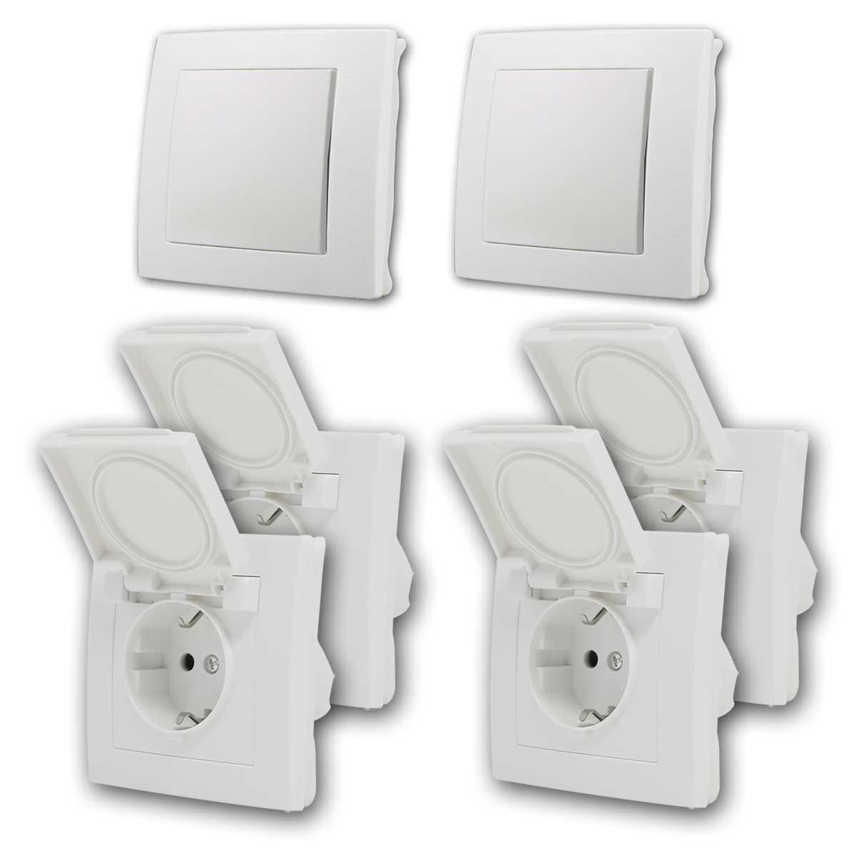 McPower FLAIR Set "Feuchtraum L", 6-teilig, weiß, SA, IP44 Unterputzschalter