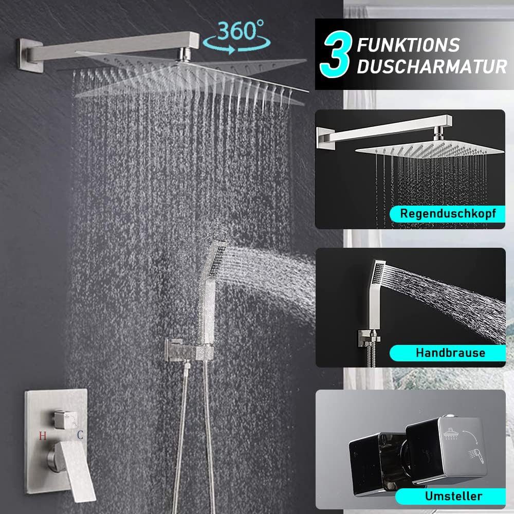 XERSEK Duschsystem Edelstahl Komplettset Duscharmatur Set, Unterputz Duschs günstig online kaufen