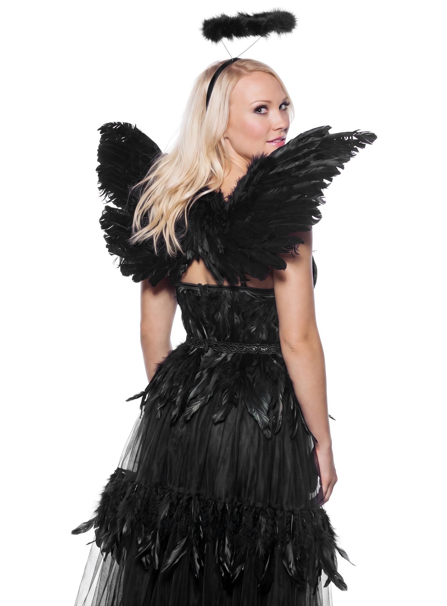 Leg Avenue Kostüm-Flügel Engel Kostüm Set Schwarz Karneval Fasching Flügel, Dark Angel Kostüm für Euren sexy Halloween-Auftritt!