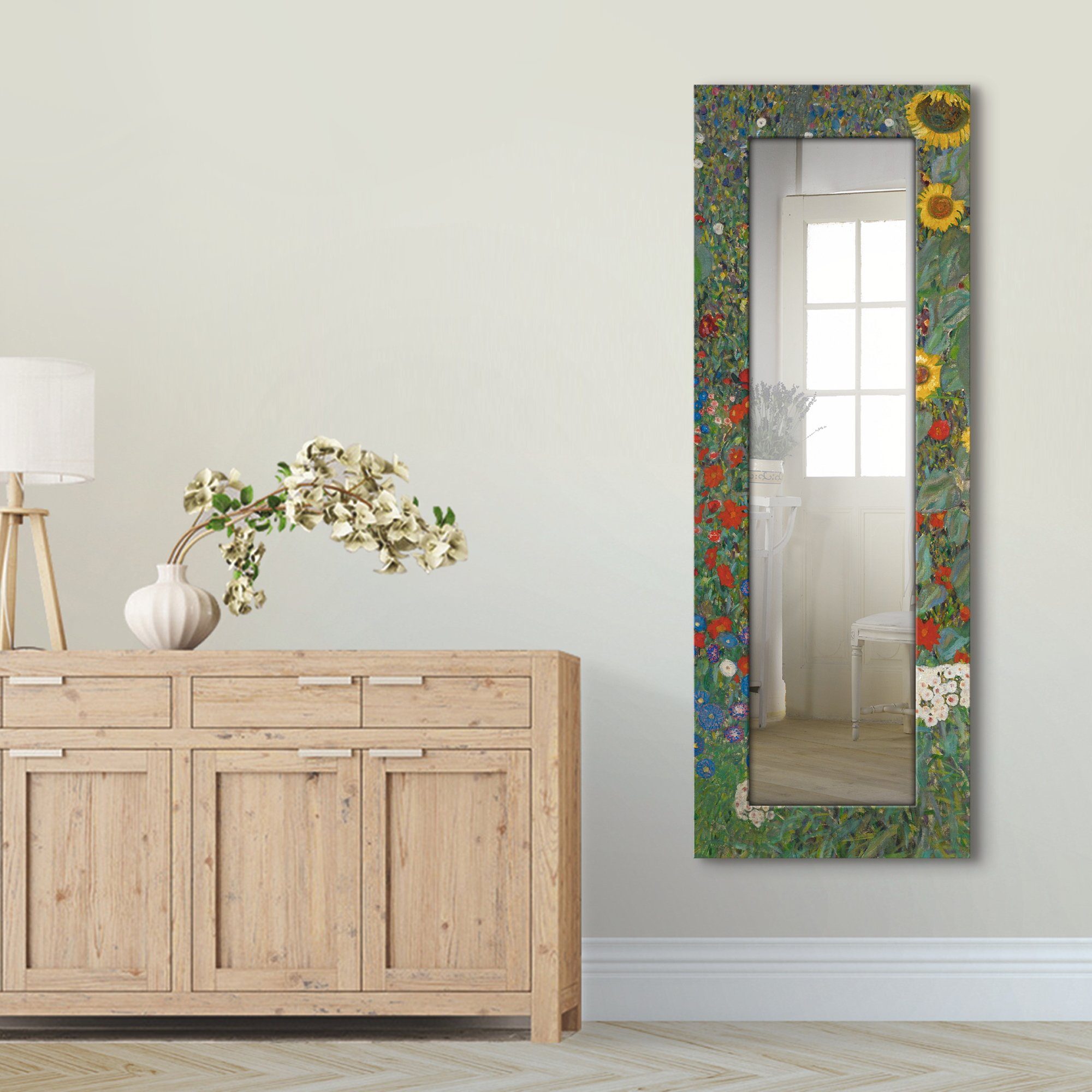 mit gerahmter Motivrahmen, Sonnenblumen, Artland Ganzkörperspiegel, Dekospiegel Wandspiegel, Garten Landhaus mit