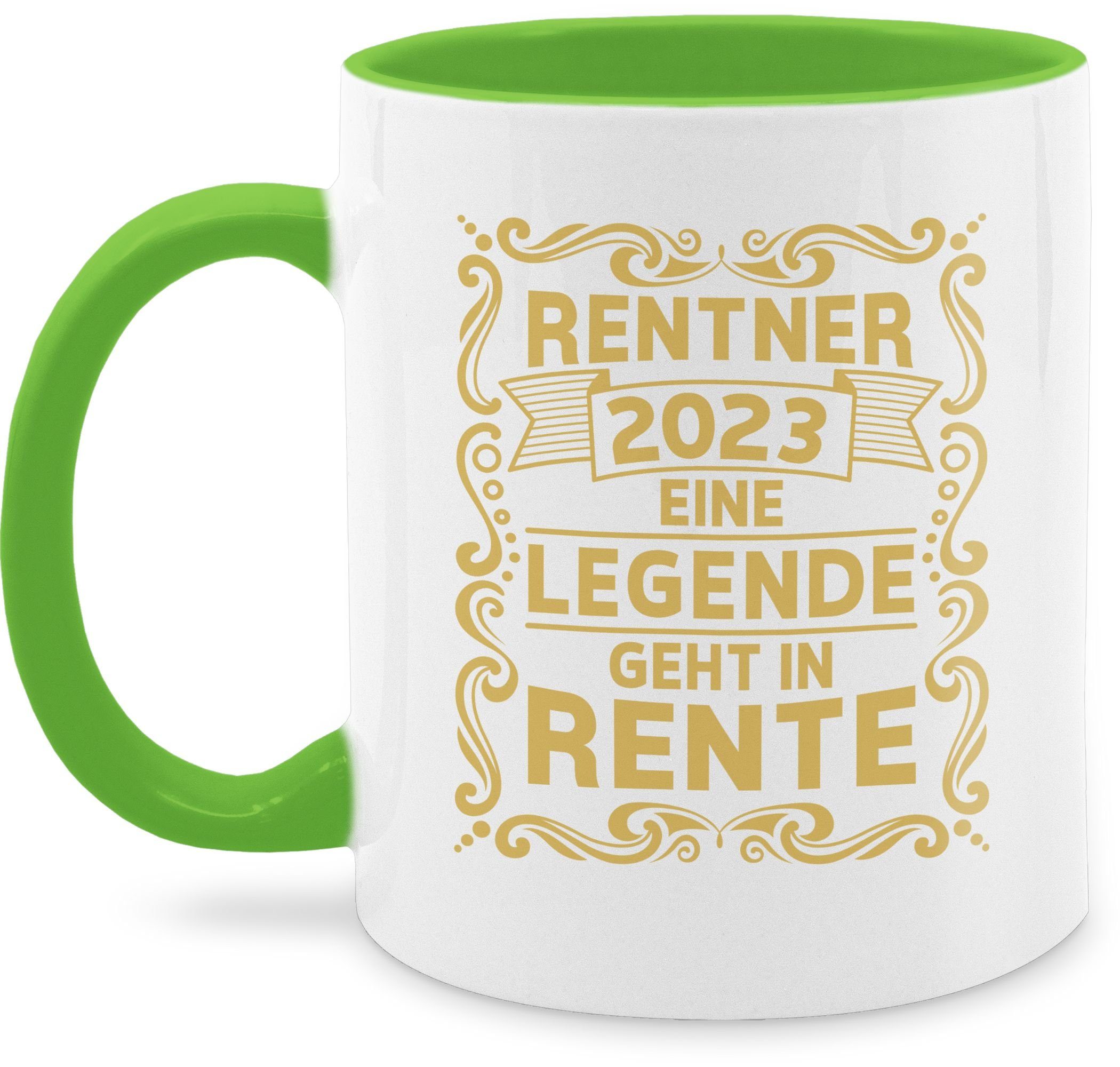 Shirtracer Tasse Rentner 2023 Eine Legende geht in Rente, Keramik, Rente Geschenk Kaffeetasse 2 Hellgrün