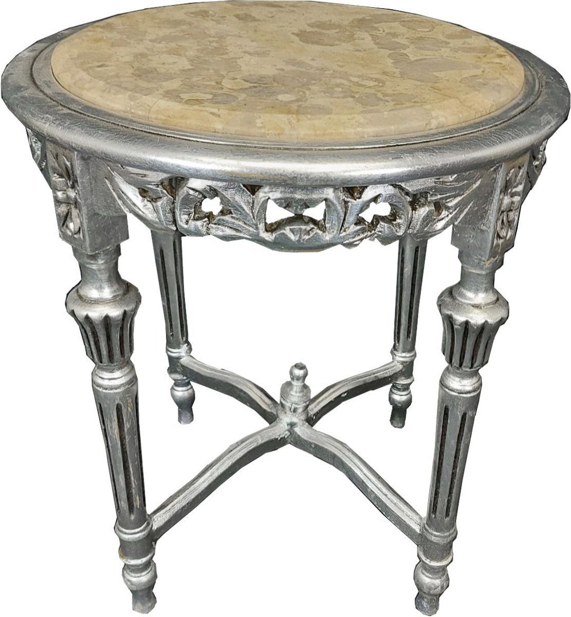 Casa Padrino Beistelltisch Casa Padrino Barock Beistelltisch Silber / Creme - Handgefertigter Massivholz Tisch mit Marmorplatte - Barock Wohnzimmer Möbel
