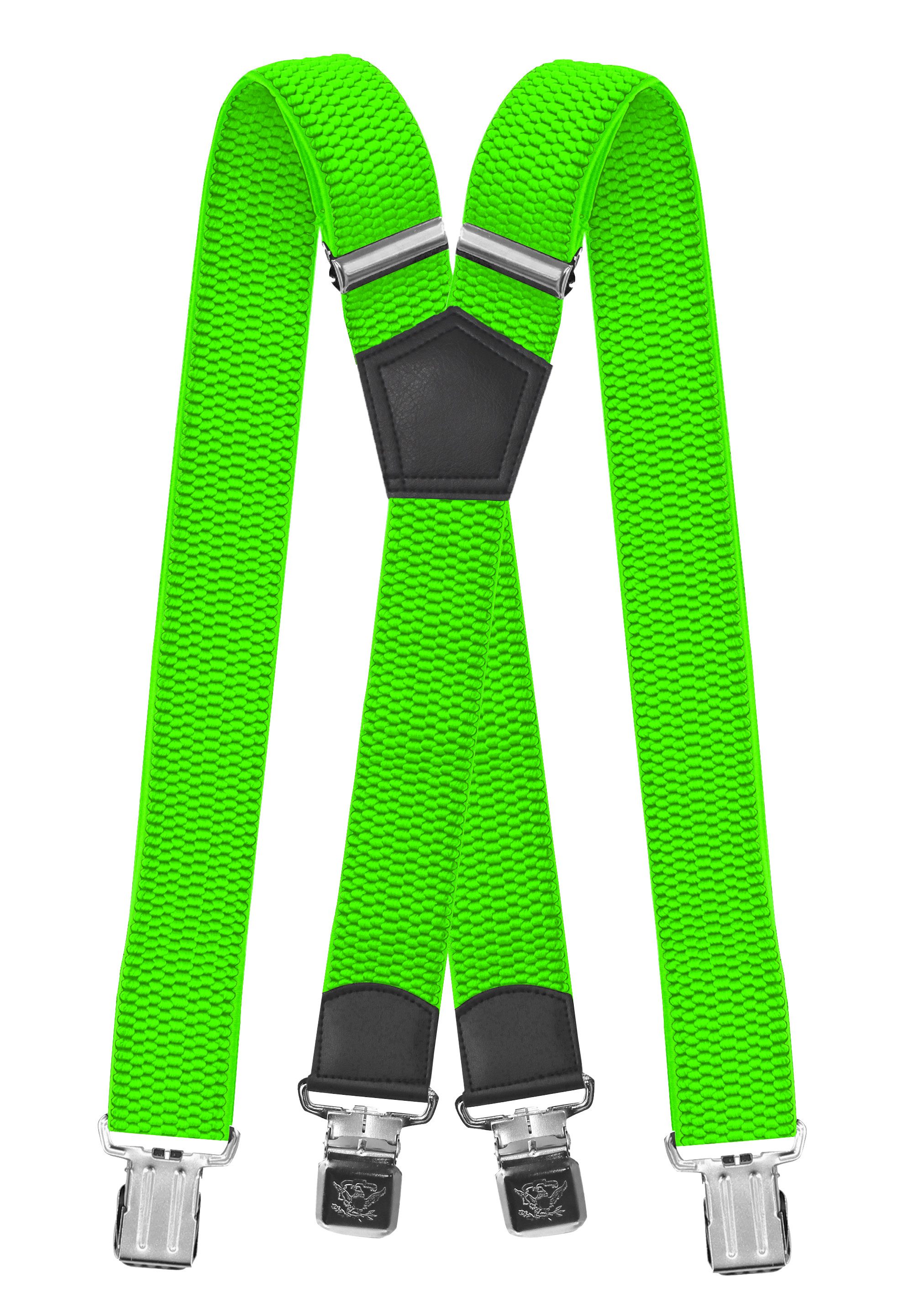 Fabio Farini Hosenträger 4cm Breites X-Design verstellbar mit extra starken Clipverschluss, Neongrün
