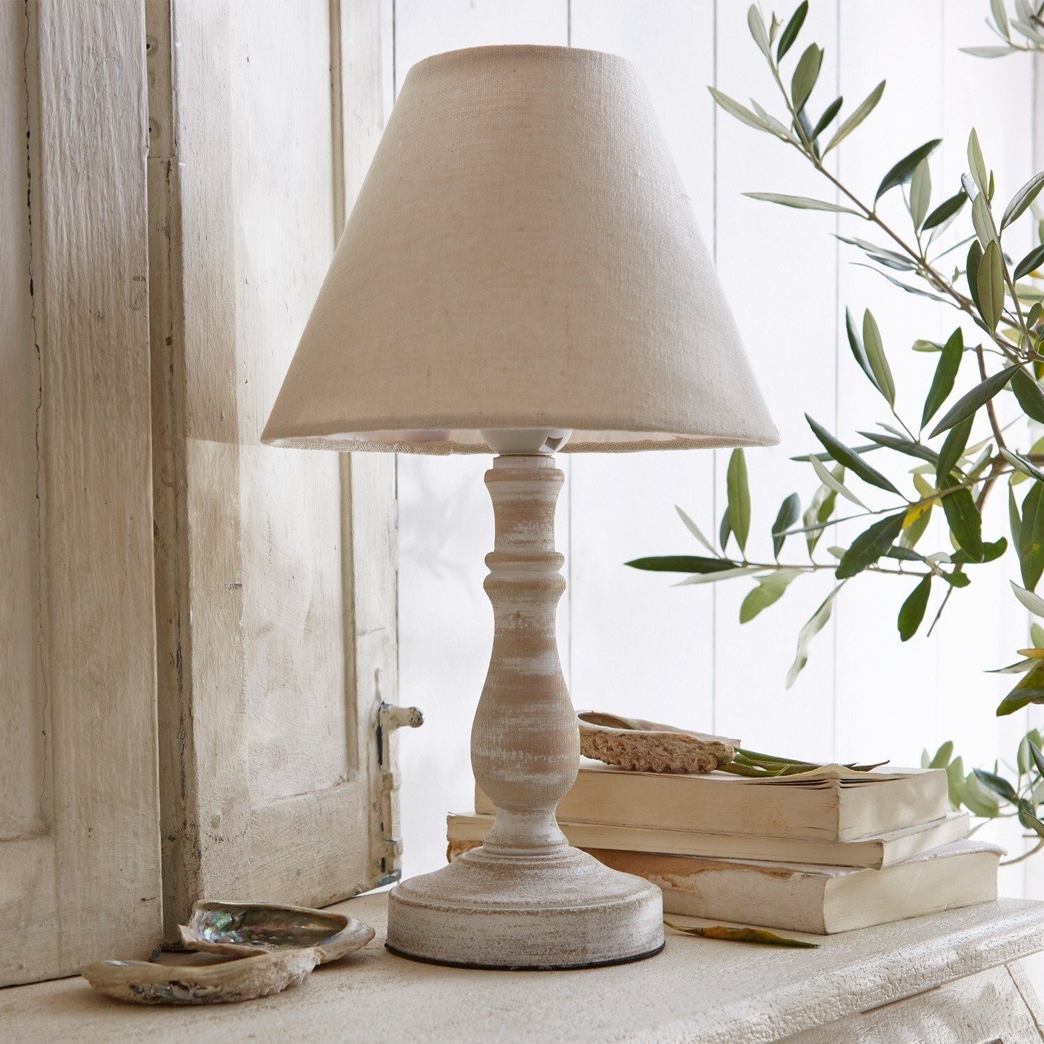 Mirabeau Tischleuchte Tischlampe Kayenta leinen/antikweiß