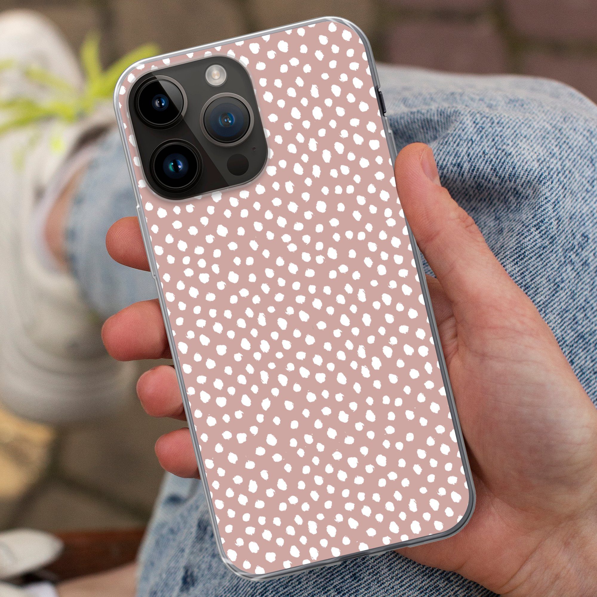 MuchoWow Handyhülle für Apple iPhone 14 Pro Max Polka dots - Weiß - Rosa, Smartphone-Bumper, Print, Handy Schutzhülle Dünn