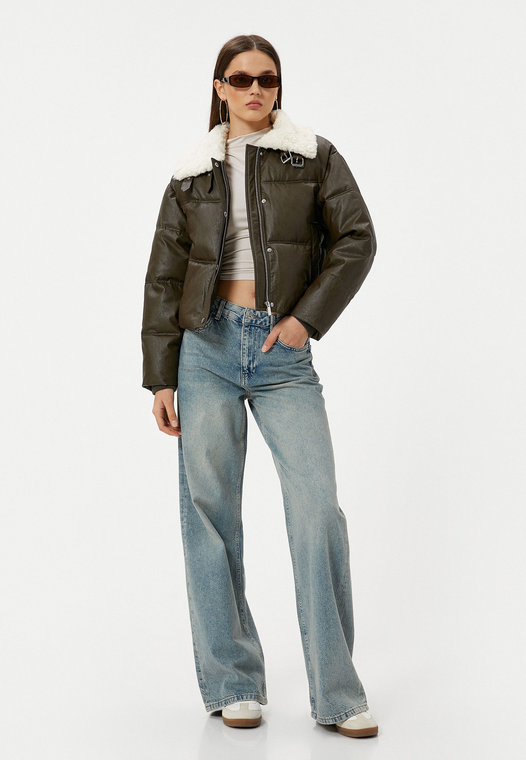 Koton Lederimitatjacke Sherpa-Kragen Mit Pelz