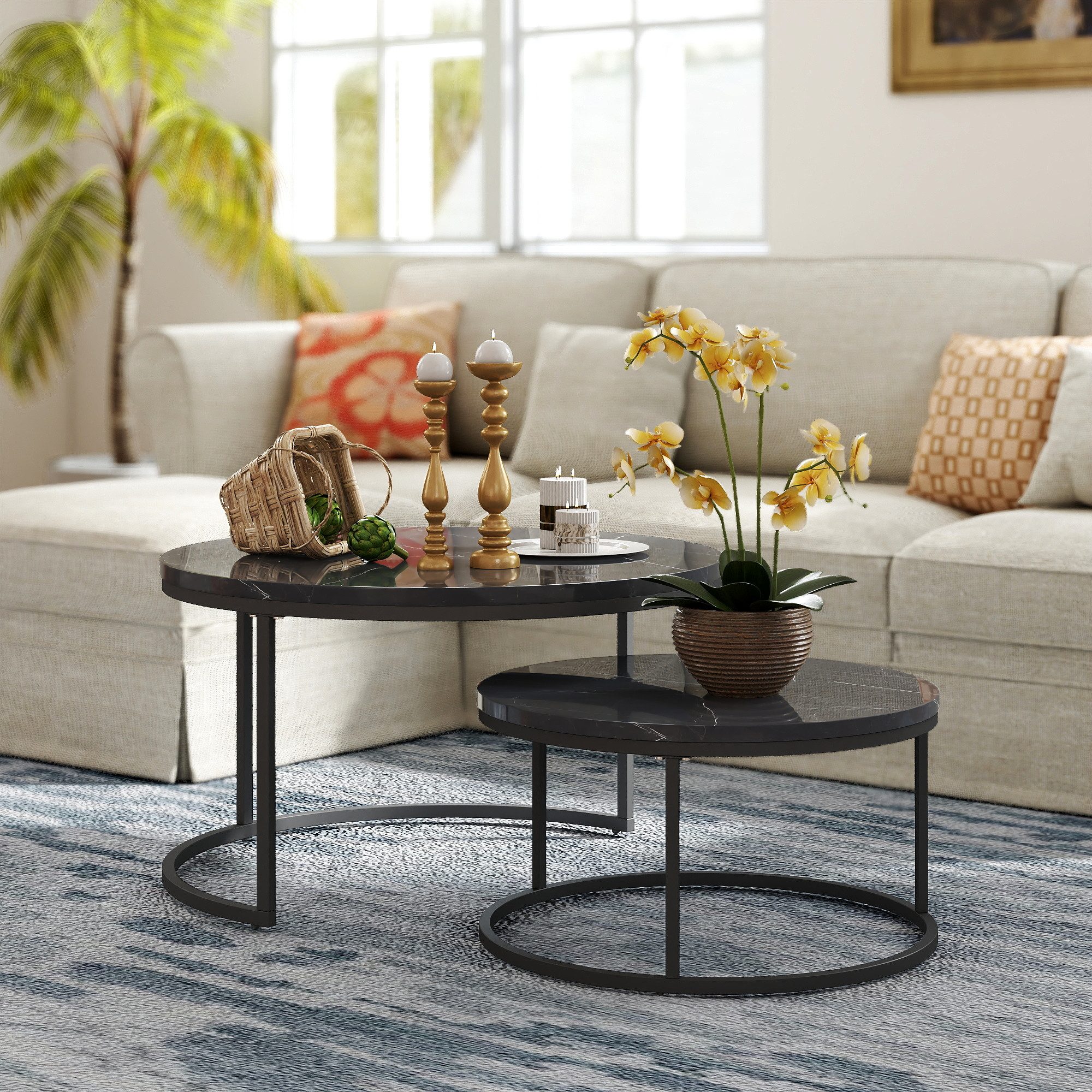 HAUSS SPOLE Couchtisch rund 2er-Satztisch Beistelltisch stapelbarer Sofatis günstig online kaufen