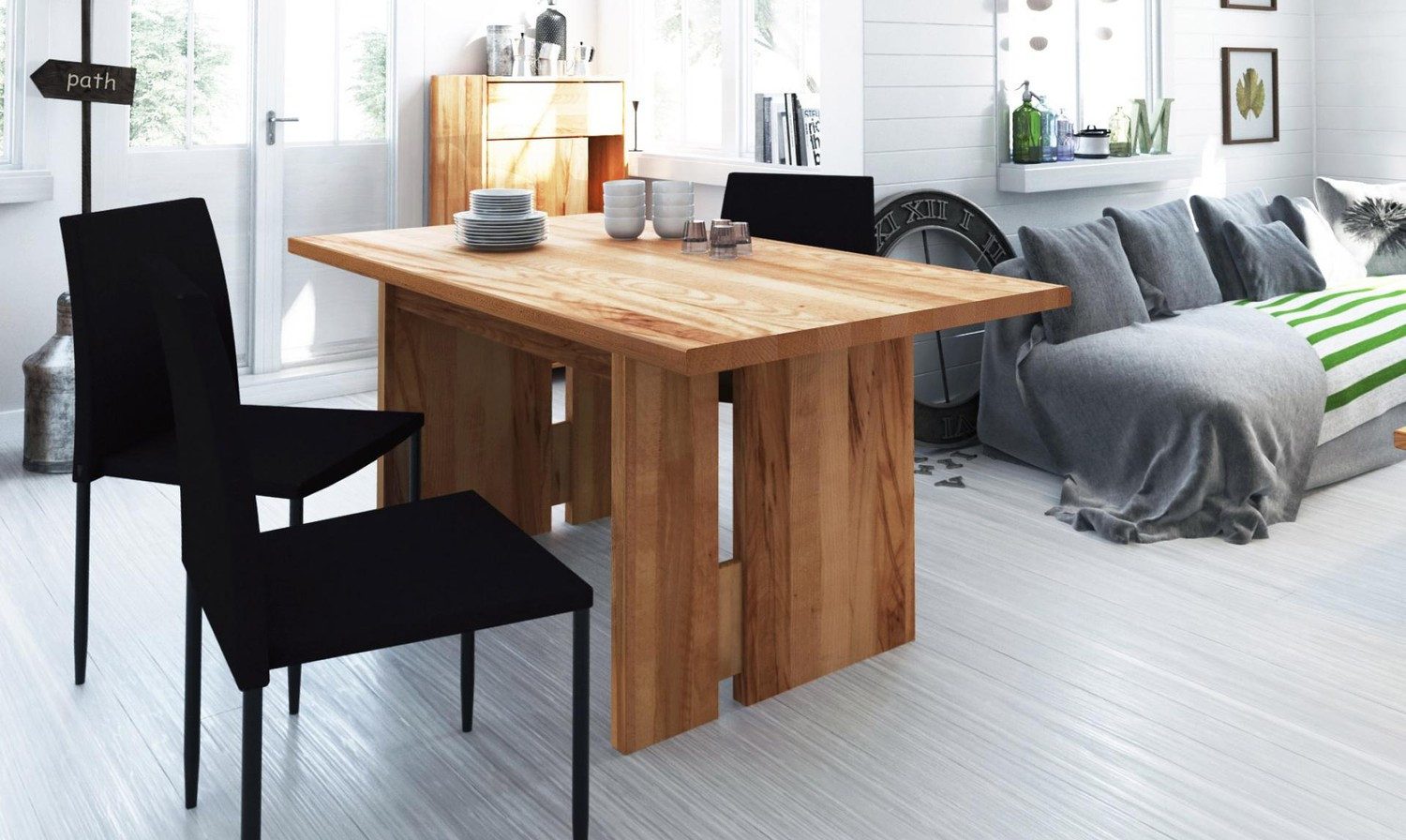 Natur24 Esstisch Esstisch Zigo Kernbuche massiv 100x150x77cm mit Holzfußgestell