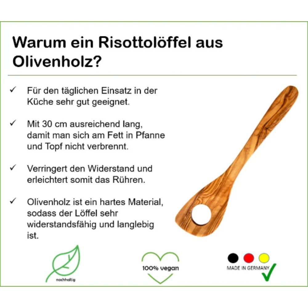 Olivenholz-erleben Kochlöffel Risottolöffel aus Olivenholz – Länge ca. 30 cm, robust & stilvoll, Ecke erreicht Topfränder mühelos – ideal zum Rühren & Schaben – Bild 3 von 5