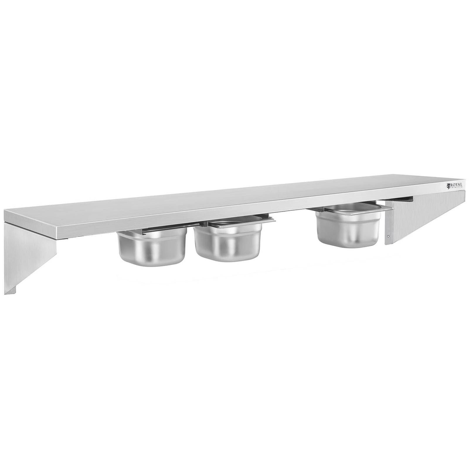 Royal Catering Hängeregal 120 cm 1/6 GN Wandbord Edelstahlregal Gewürzregal Gewürzbord Edelstahl