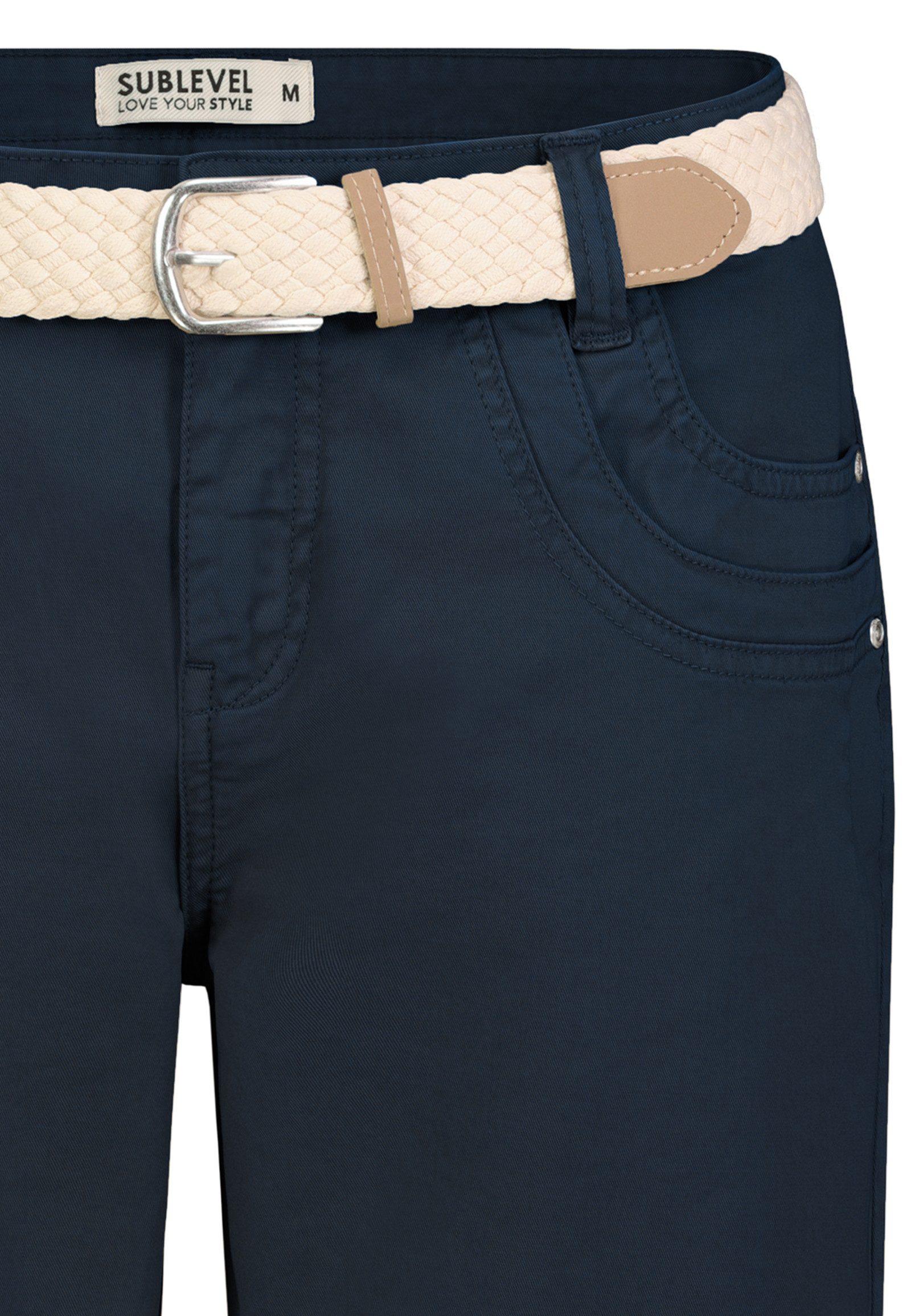 SUBLEVEL Bermudas Damen Sommer Stoffhose kurz mit buntem Flechtgürte Sommerhose, kurze Chinohose, Shorts mit Gürtel
