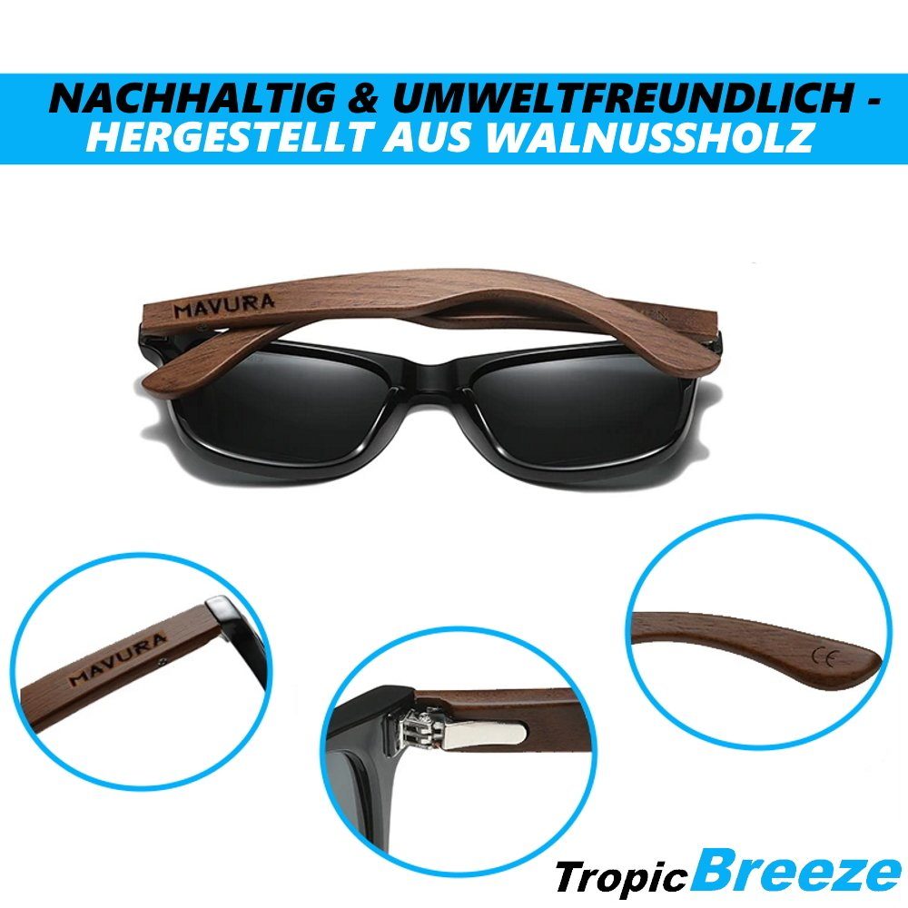 Pilot MAVURA Mode Herren Polarisiert Damen Design Sonnenbrille UV400 Holz Brille Walnussholz Sonnenbrille Natürliche TropicBreeze