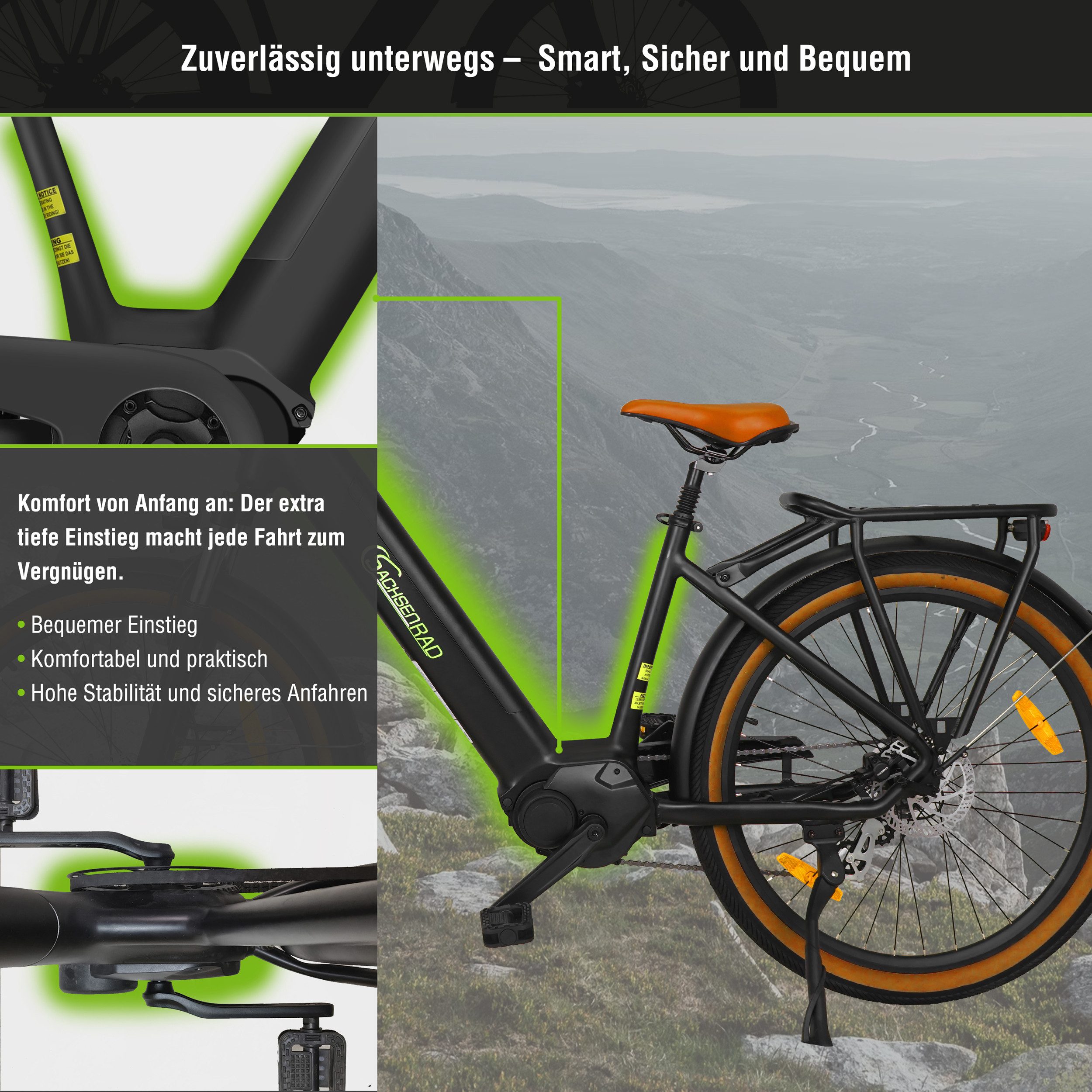 SachsenRAD E-Bike Cityrad C5 Centro II mit Diebstahlsicherung, 8 Gang Shimano, Kettenschaltung, Mittelmotor, 522 Wh