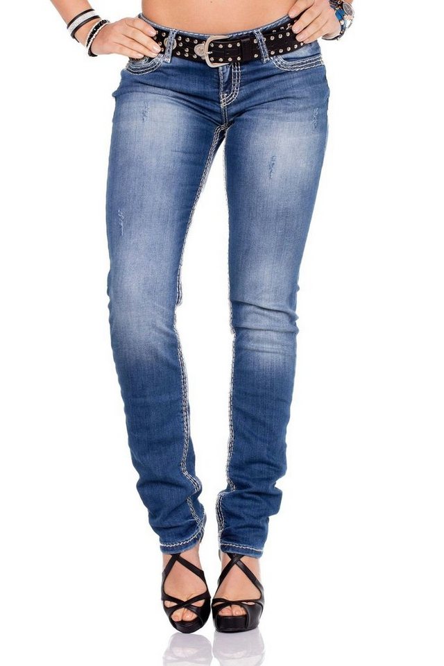 Cipo & Baxx SlimfitJeans mit weißen Nähten in Straight Fit, aufwendig gearbeitete Damen Jeans Cipo & Baxx SlimfitJeans mit weißen Nähten in Straight Fit, aufwendig gearbeitete Damen Jeans