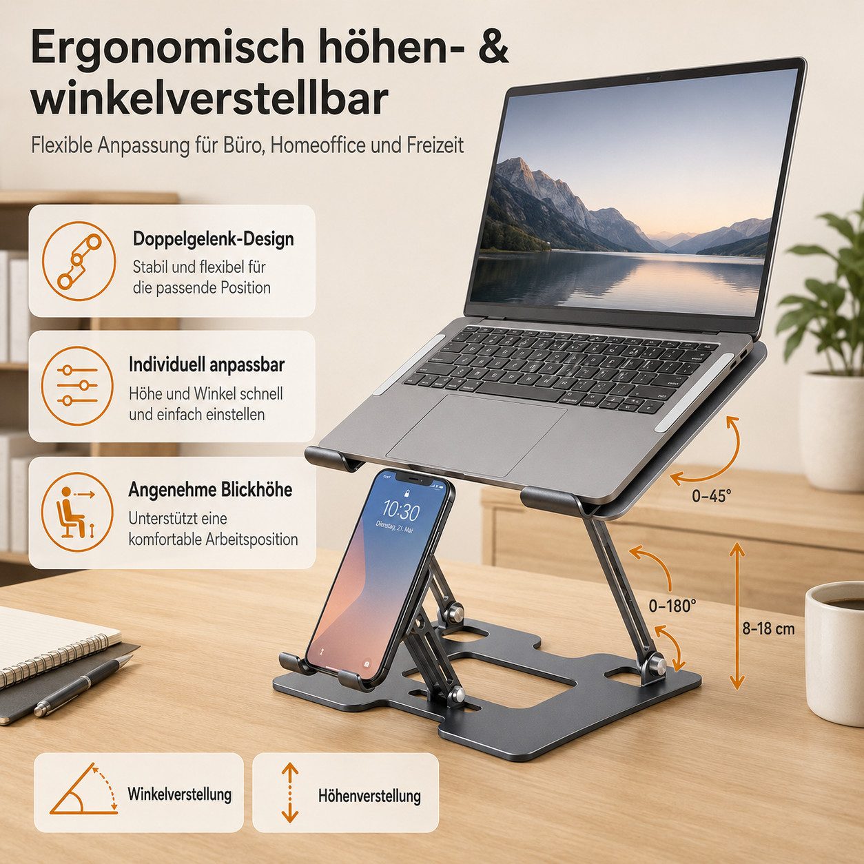 OYLCDI Notebook-Kühler Höhenverstellbarer Laptopständer mit 2 Kühlventilatoren, belüfteter Laptopaufsatz für bis 17 Zoll Laptops – Bild 2 von 5