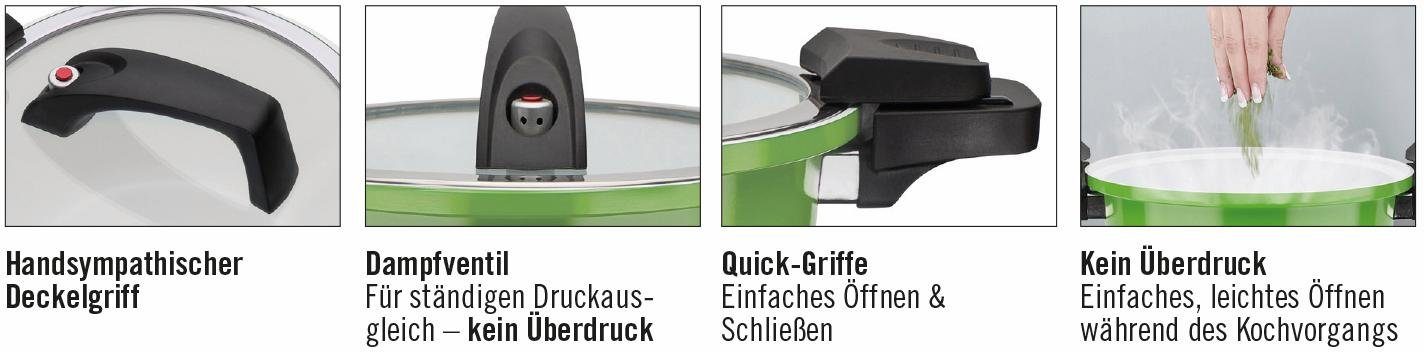 GSW Dampfgartopf Ceramica green, Aluminium (1-tlg), Dampfkochtopf, mehrfache Ceramic-Versielgung, Induktion