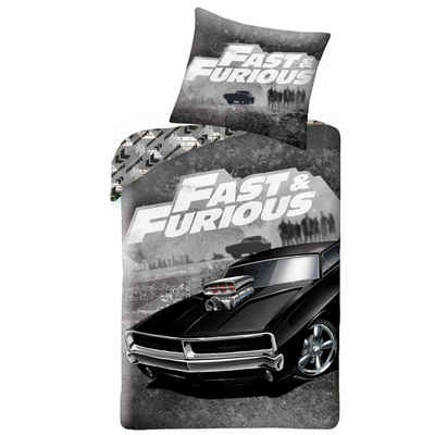 Bettwäsche Fast & Furious 135x200 + 80x80 cm, 100 % Baumwolle, MTOnlinehandel, Renforcé, 2 teilig, Fast und Furious Auto Racing Bettwäsche für alle Fans der Filmreihe