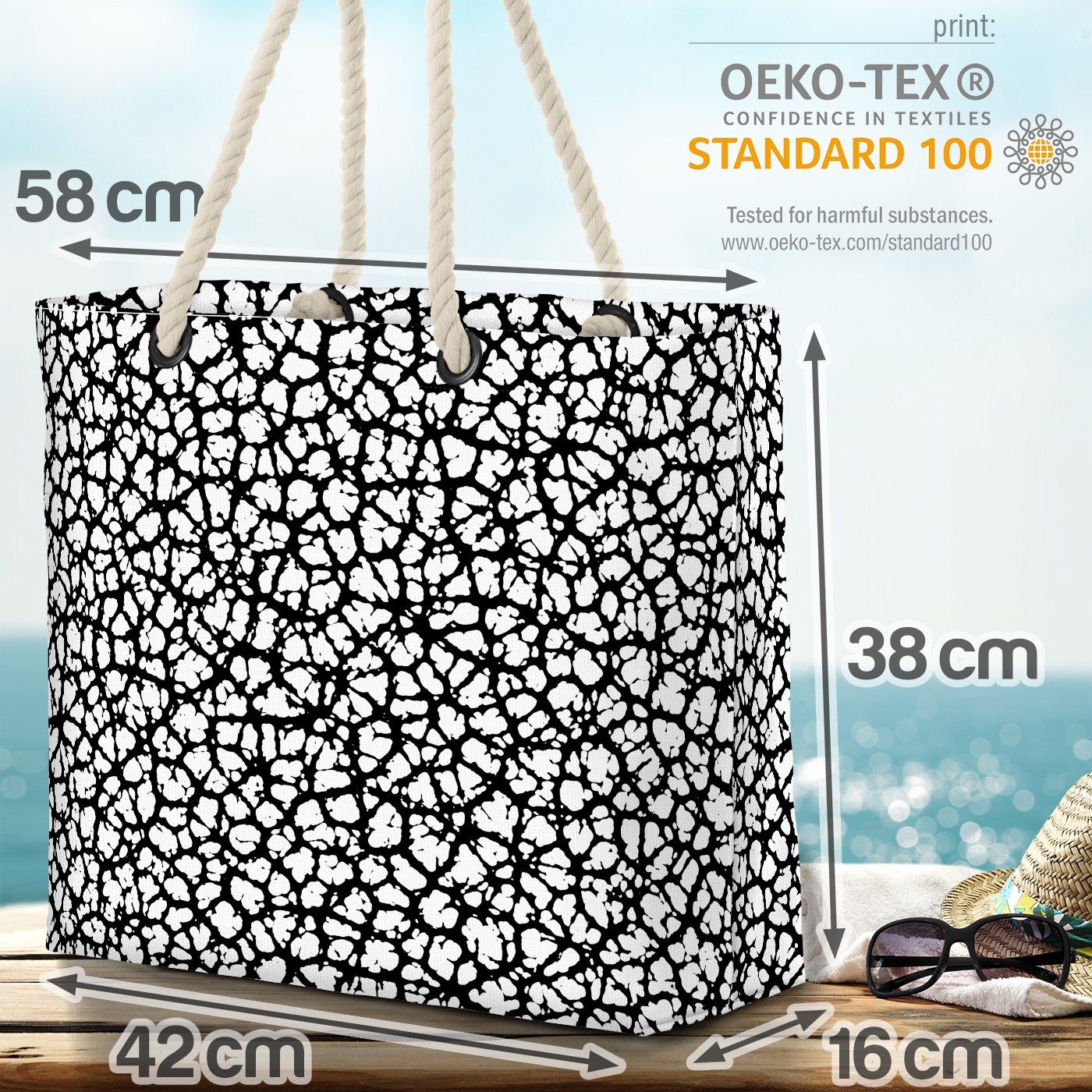 Weiss Schwarz Strandtasche Beach VOID Punkte Grafik gemustert Bag abstrakt (1-tlg), Natur Muster Tarnung