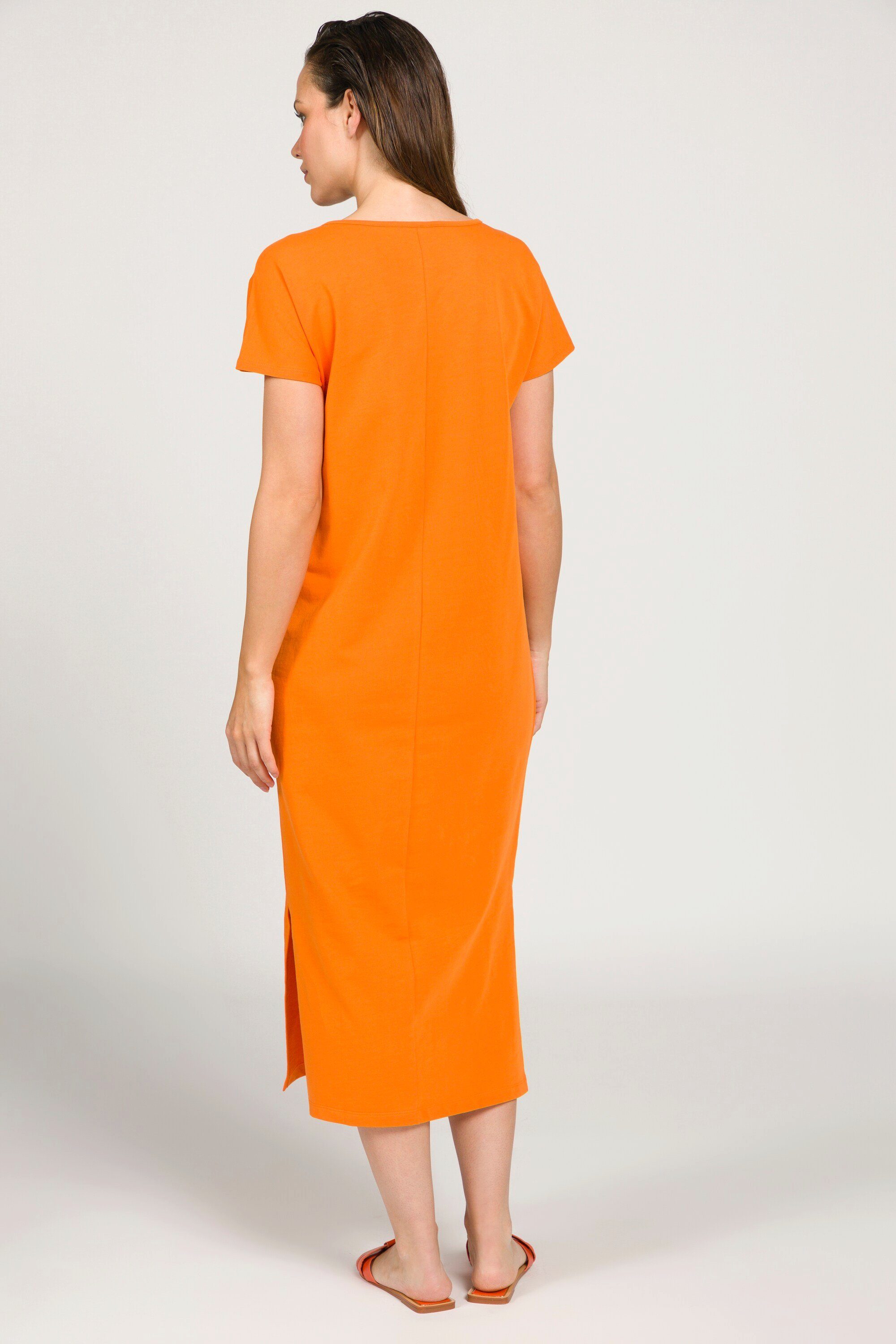 Gina Jerseykleid Seitenschlitze ärmellos Jersey Laura Rundhals orange Kleid
