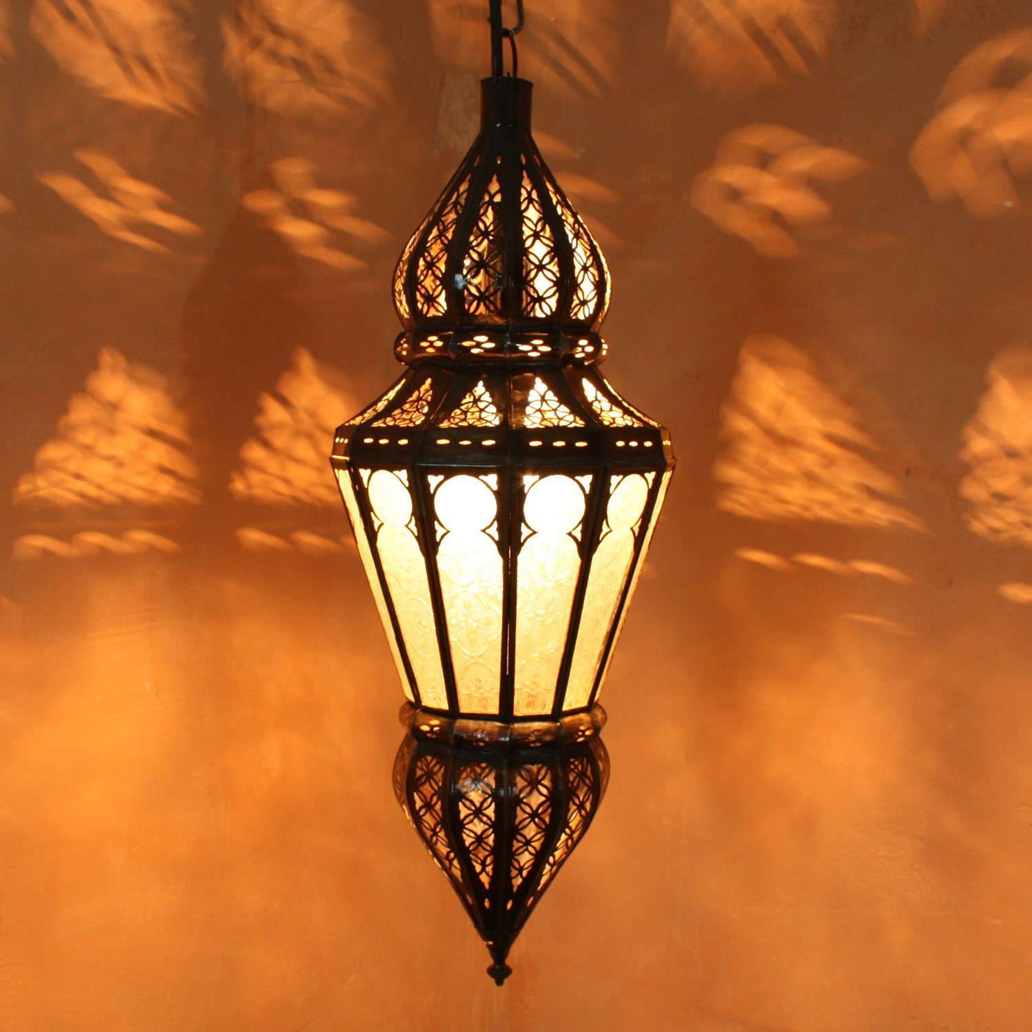 Casa Moro Deckenleuchte Orientalische Lampe marokkanische Hängelampe Nura Weiß Höhe 54 cm, aus Glas und Metall, ohne Leuchtmittel, Neutralweiß, Ramadan Leuchte aus Marokko L1215