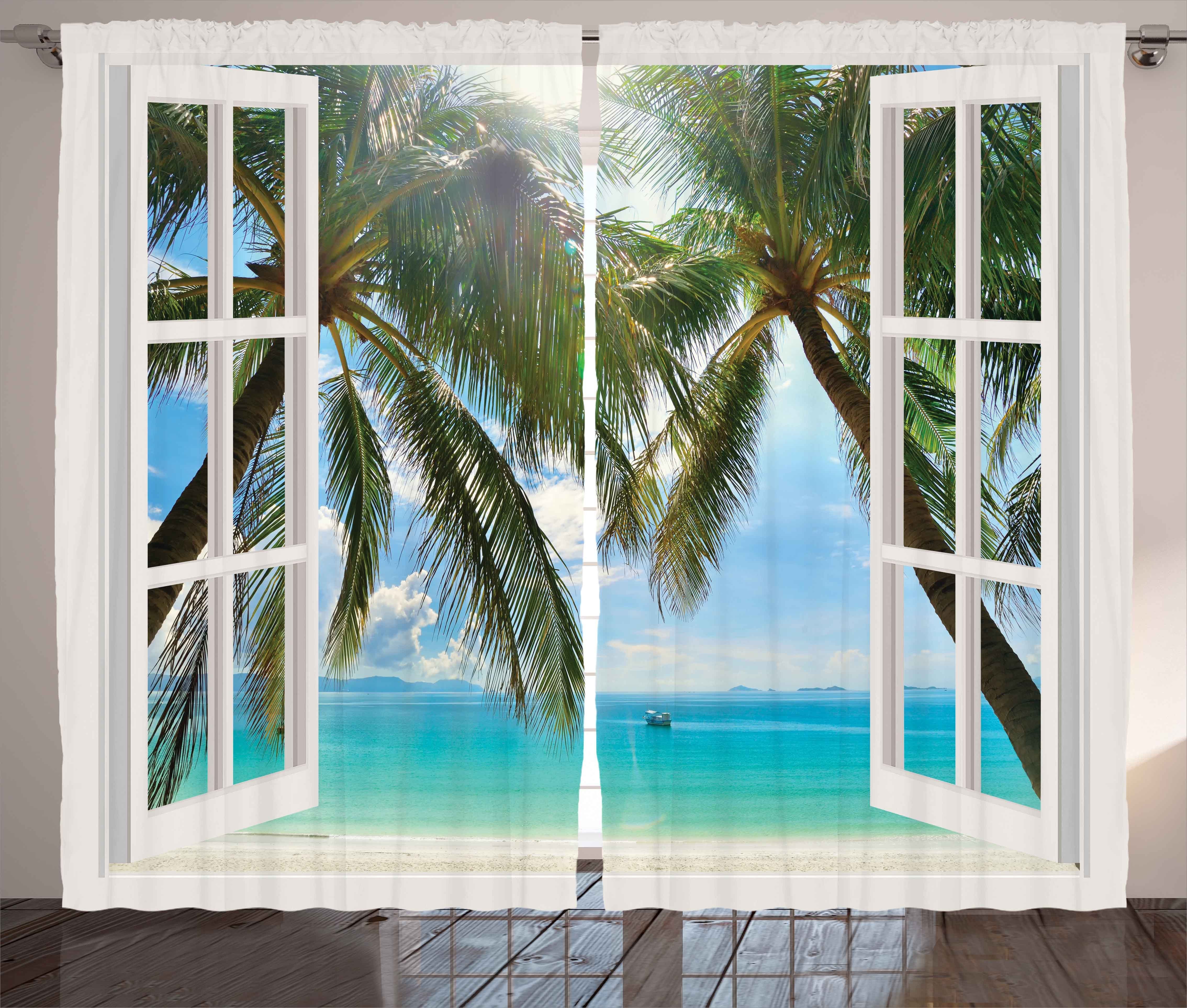 Gardine Schlafzimmer Kräuselband Vorhang mit Abakuhaus, und Strand Fenster Tropisch Haken, zum Schlaufen exotischen