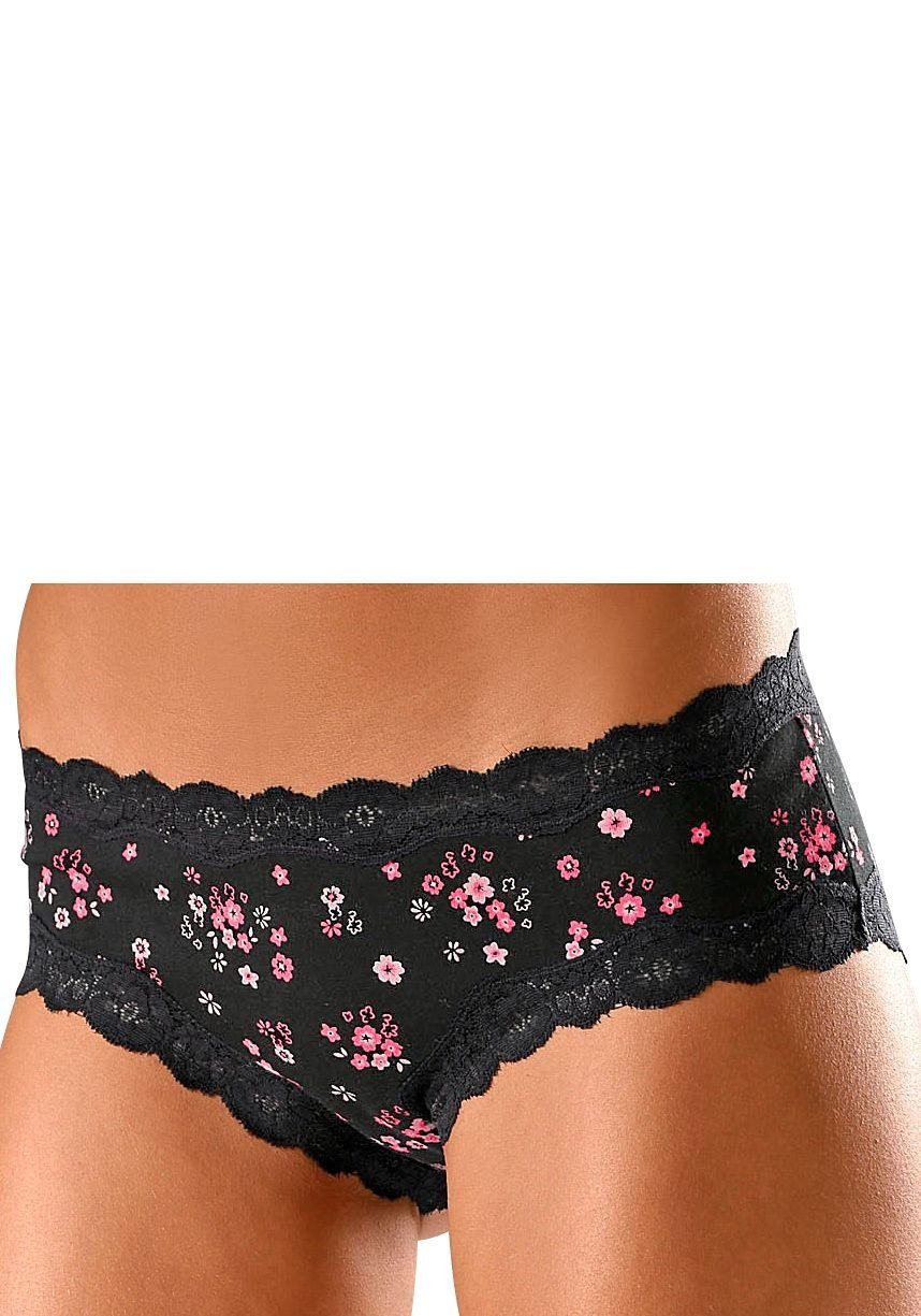 Buffalo Panty (3er-Pack) aus elastischer Baumwolle mit floraler Spitze