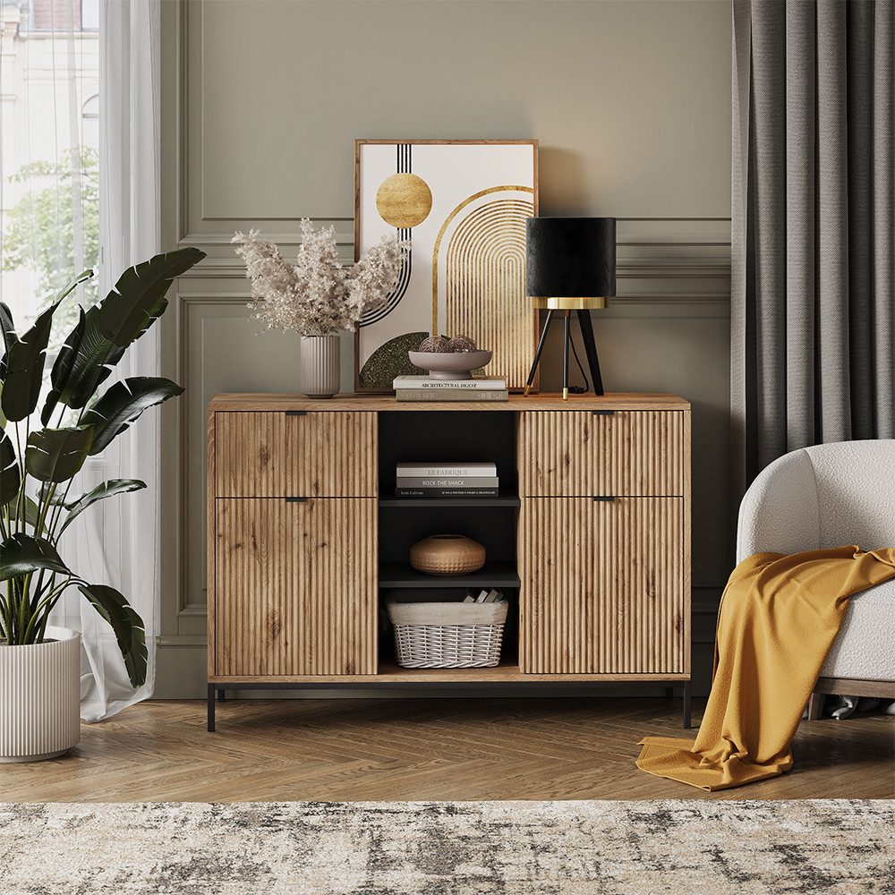 Vicco Kommode Eliza, Viking Oak, 120 x 81.2 cm mit 2 Schubladen und 2 Türen (1 St)