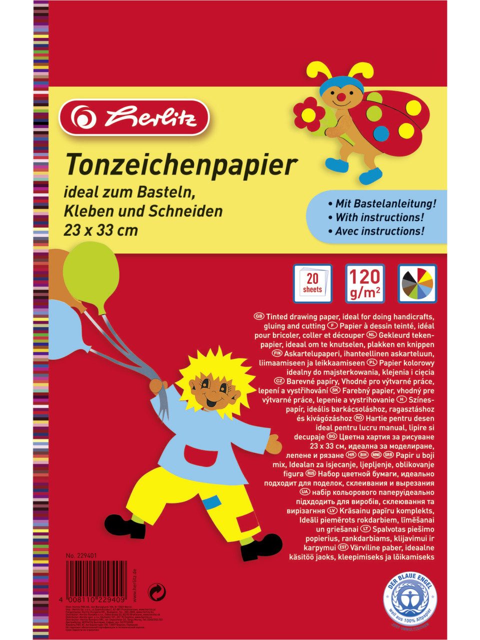 Herlitz Bastelkartonpapier herlitz Tonzeichenpapierblock 23x33 cm 20 Blatt