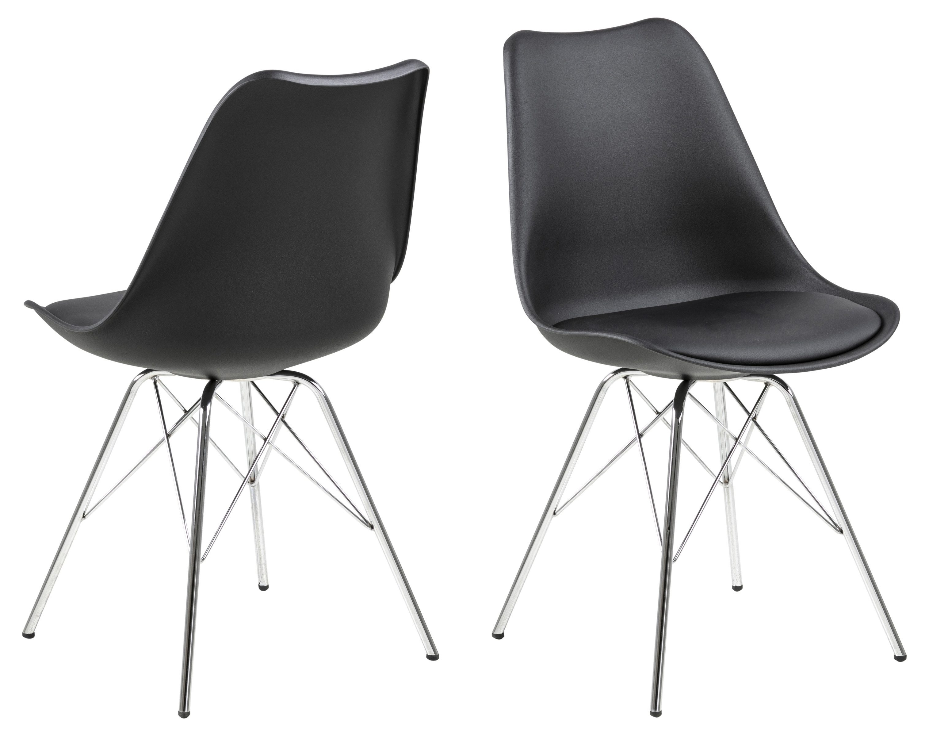 Esszimmerstuhl (4er-Set) in schwarz, Chrom - 48,5x85,5x54 (BxHxT)