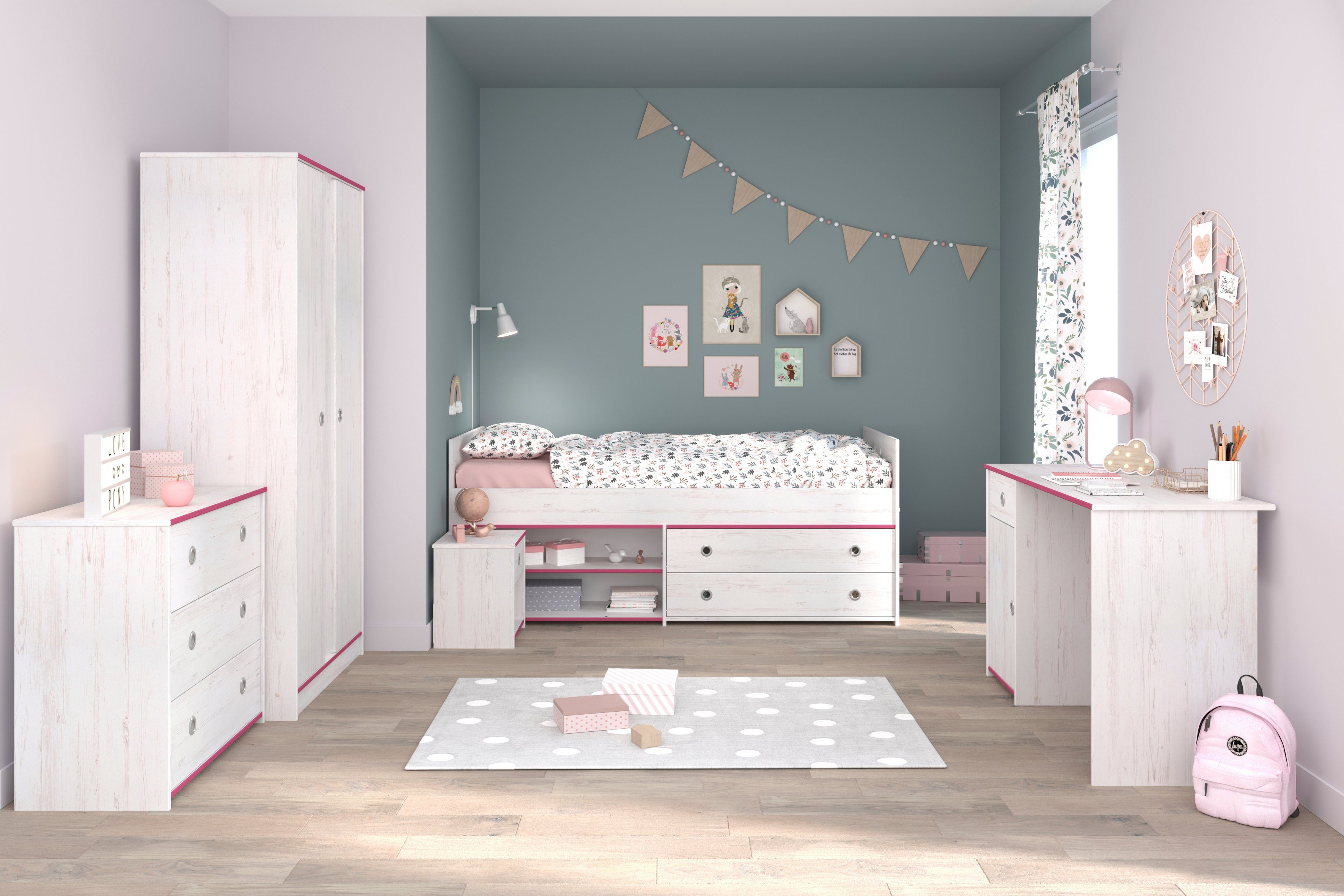 Parisot Jugendzimmer-Set Kinderzimmer Smoozy 36 Parisot 5tlg Bett Weiß günstig online kaufen