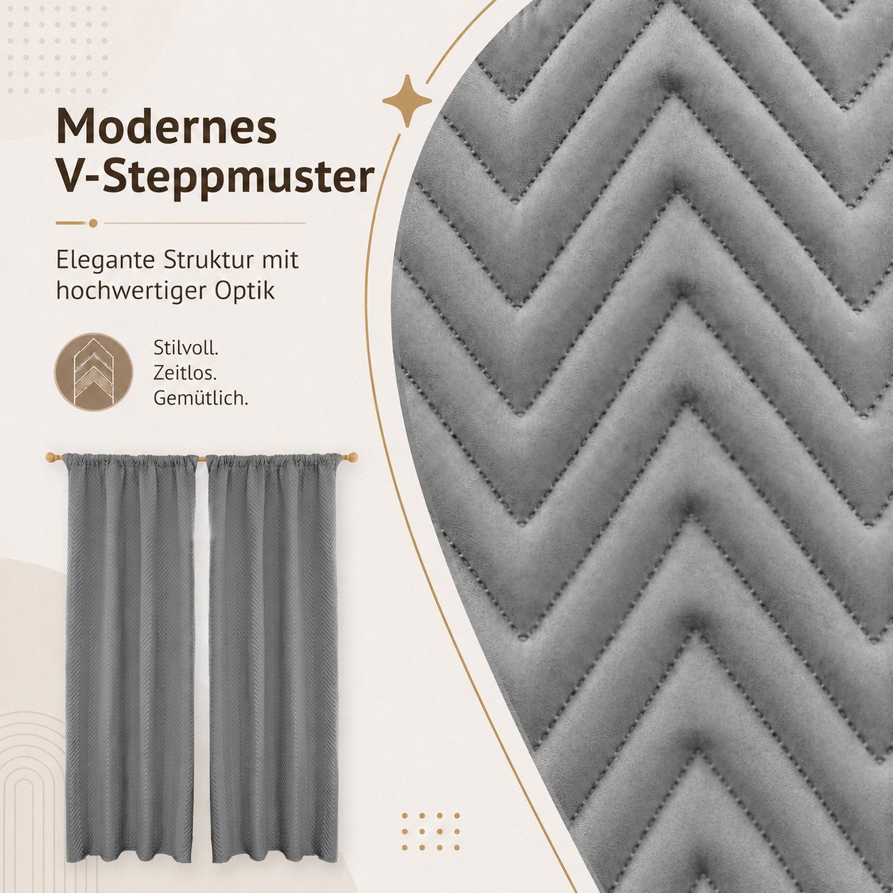 LMaxhome Verdunkelungsvorhang Thermovorhang 370 g/m² Verdunkelungsvorhang mit Multifunktionsband (2 St), Schwerer Vorhang mit 3-Lagen-Aufbau, Chevron-Steppung u – Bild 4 von 5