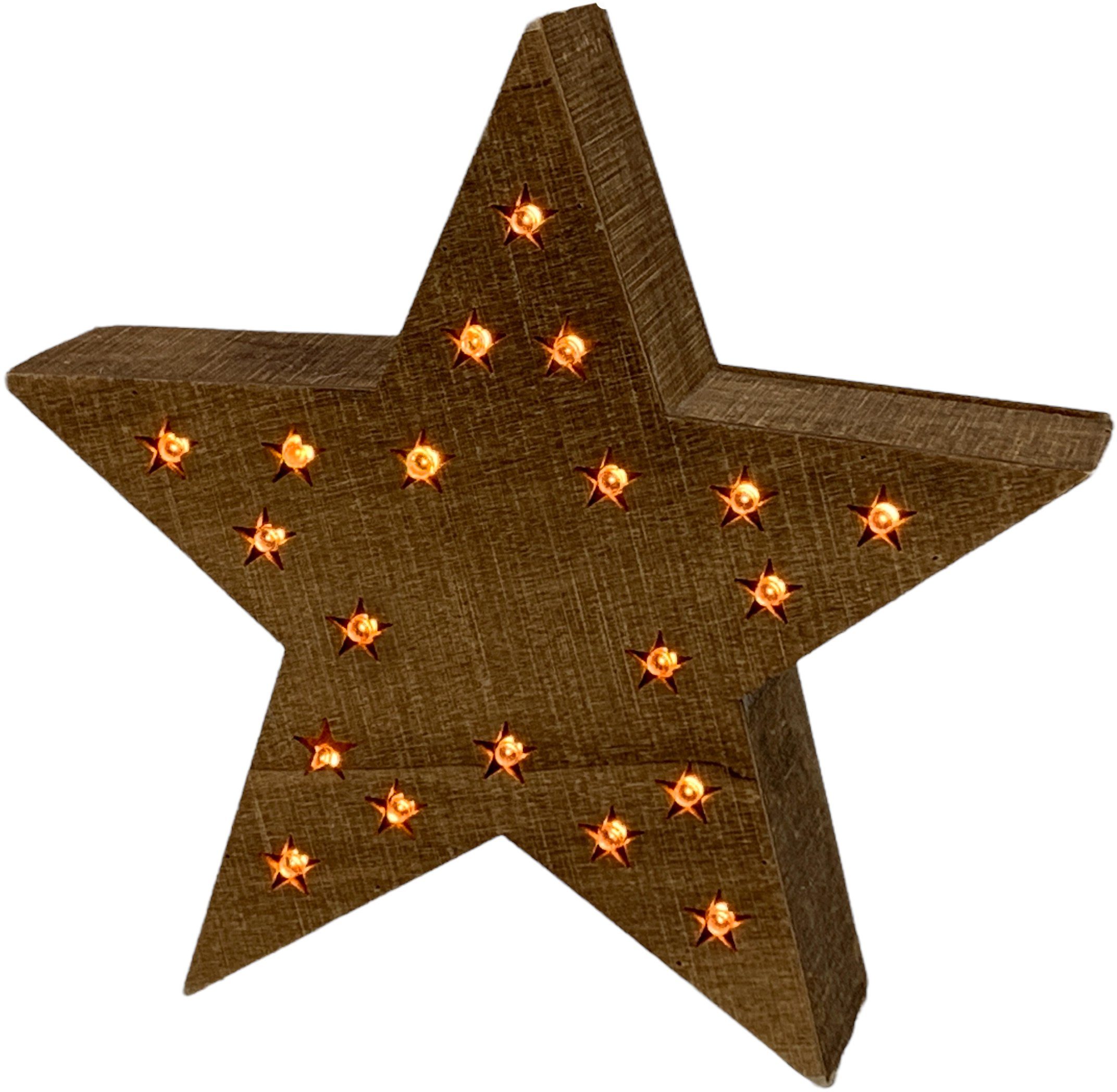 LED fest Stern aus Weihnachtsdeko, ca. cm Holz, 20 LED Weihnachtsstern, integriert, Warmweiß, Ø