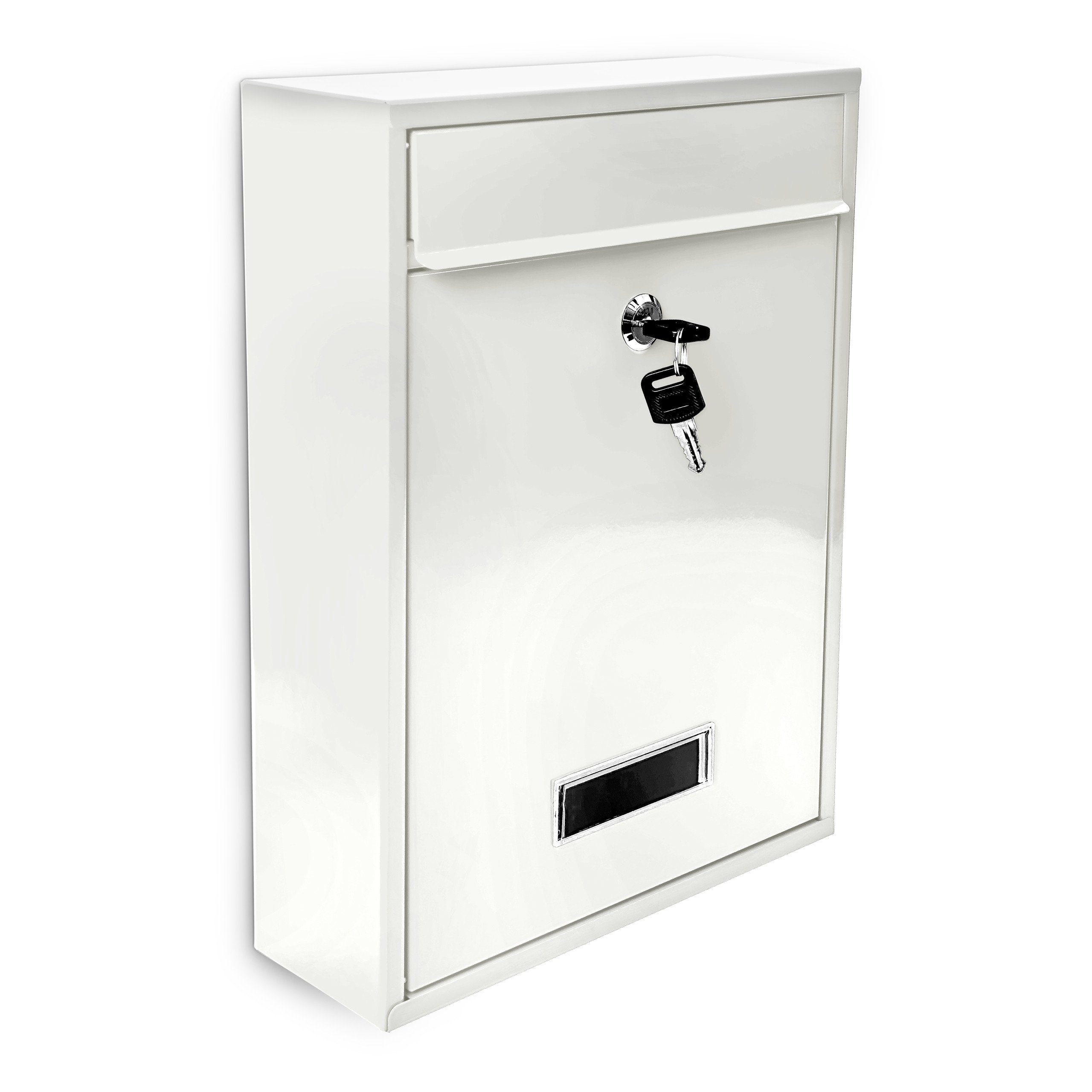 relaxdays Aufbewahrungsbox Briefkasten Design 35 cm Farbauswahl, Weiß Weiß Silber