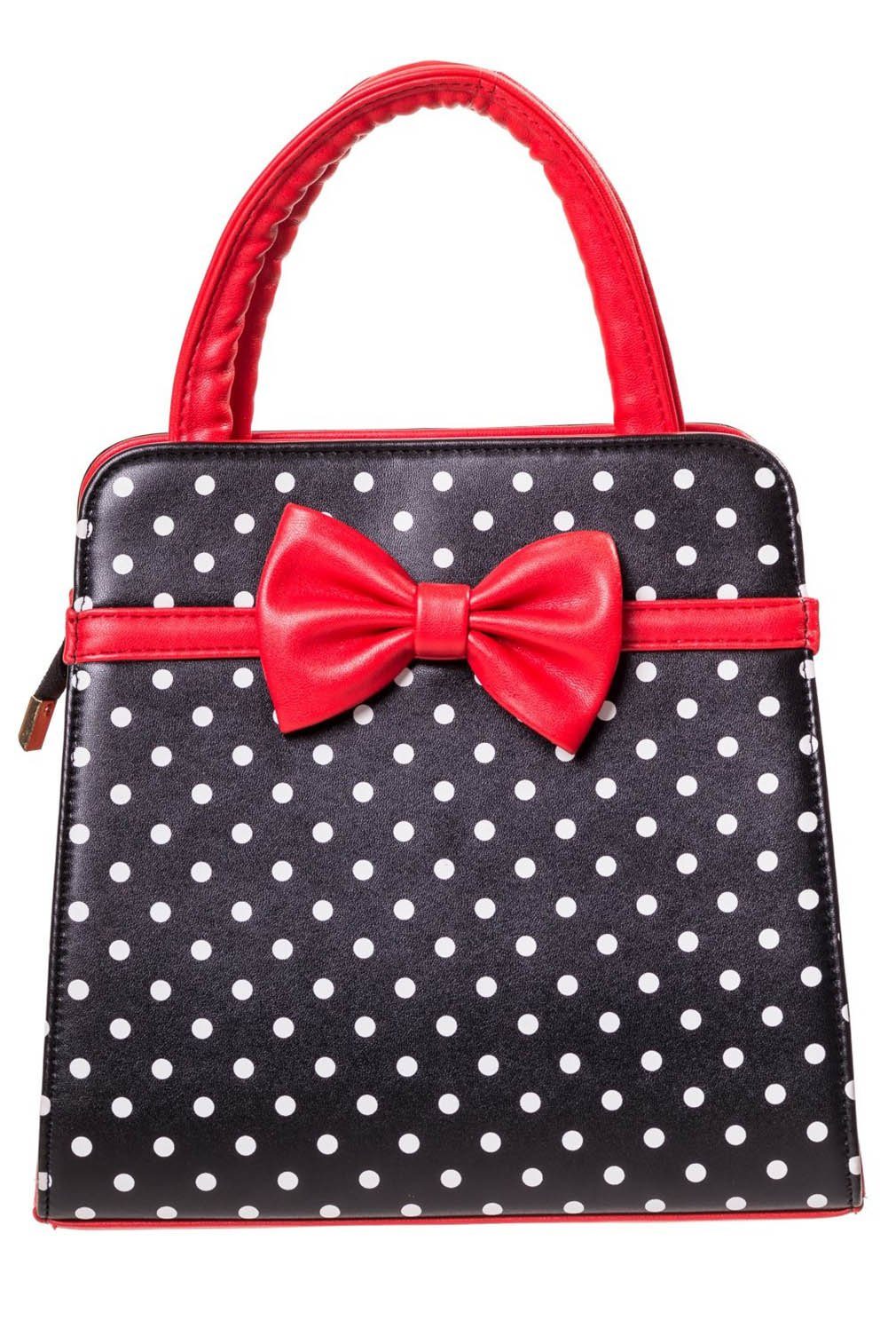 Banned Handtasche Carla Polka Dot Schwarz, Vintage Kunstleder Zierschleife günstig online kaufen