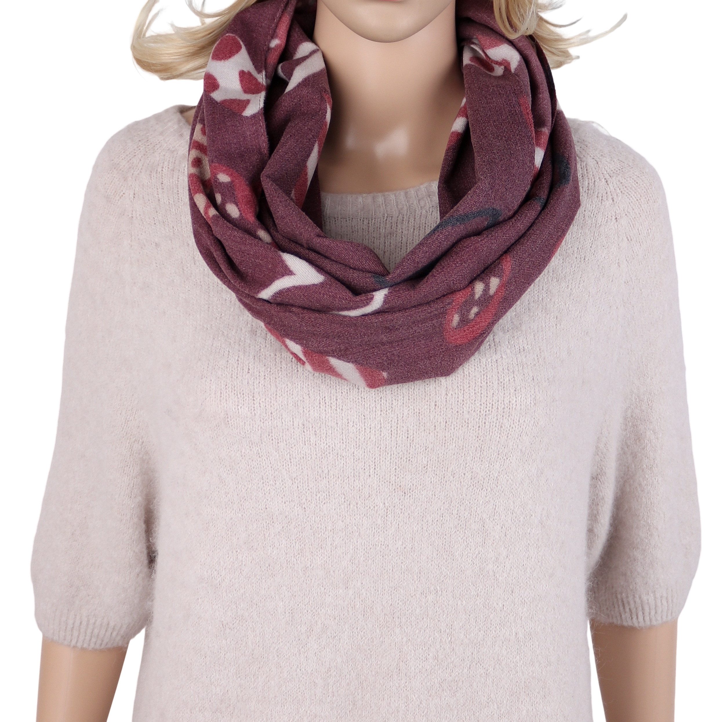 MIRROSI Loop Damen Loopschal 100% Viskose, etwas dickerer Stoff, (ca. 160x40cm zweimal um den hals wickelbar, Neue Kollektion Herbst/Winter 2026), weicher Rundschal mit Herzmuster ideal für Herbst/Winter