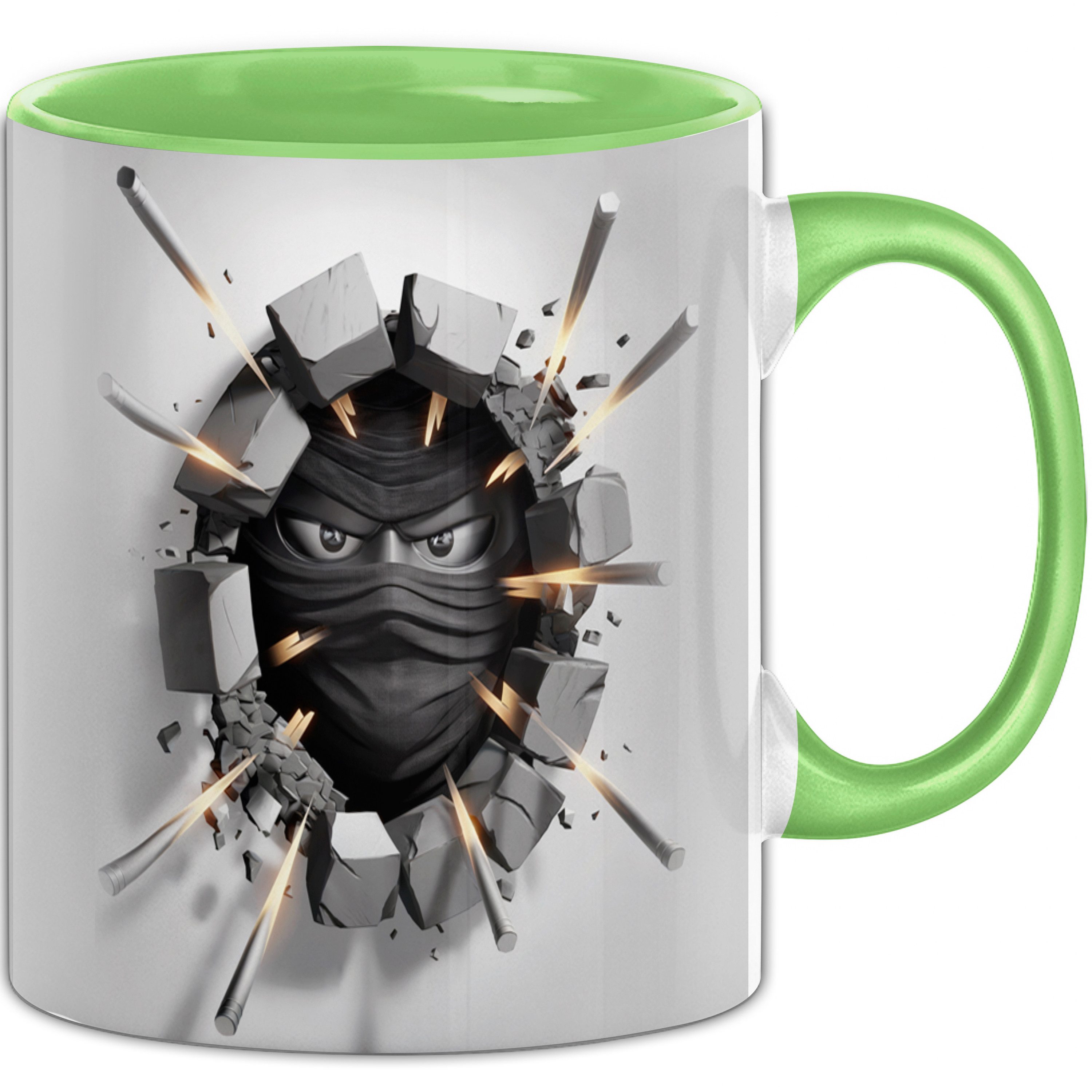 Trendation Tasse 3D Ninja Maske Tasse Geschenk Ninja Maske Durchbruch Wand Grafik Ges