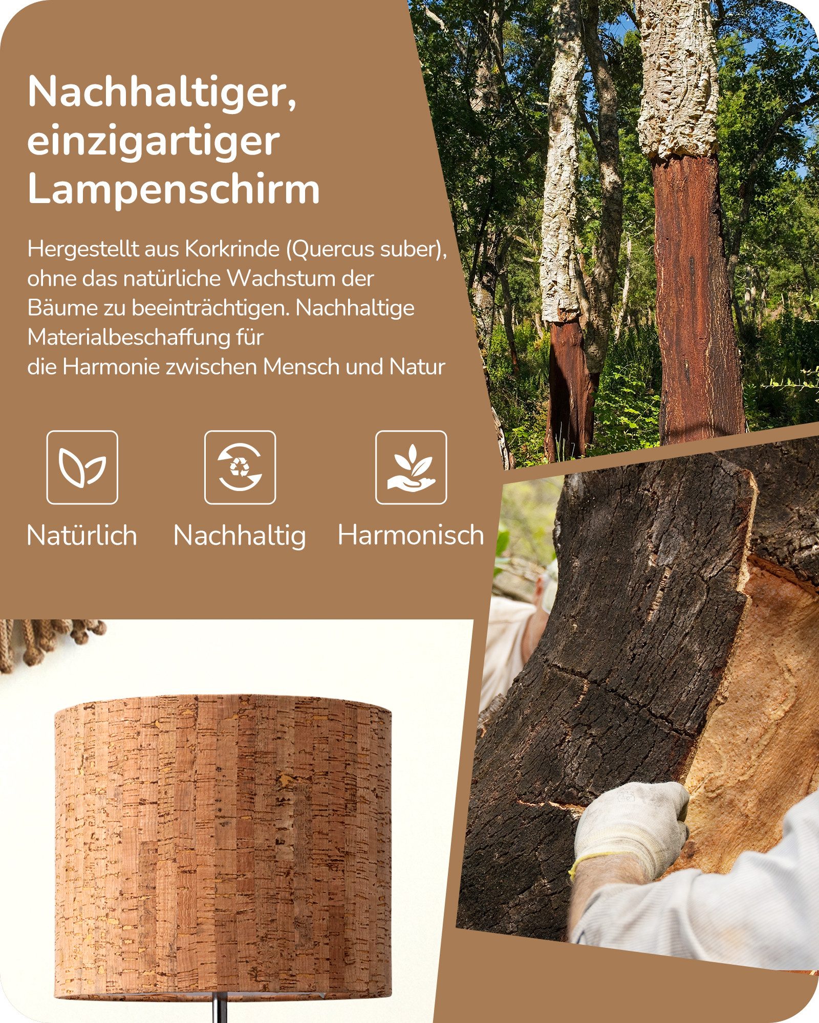 EDISHINE Nachttischlampe aus Holz mit Stoffschirm dreibeinig, LED wechselba günstig online kaufen