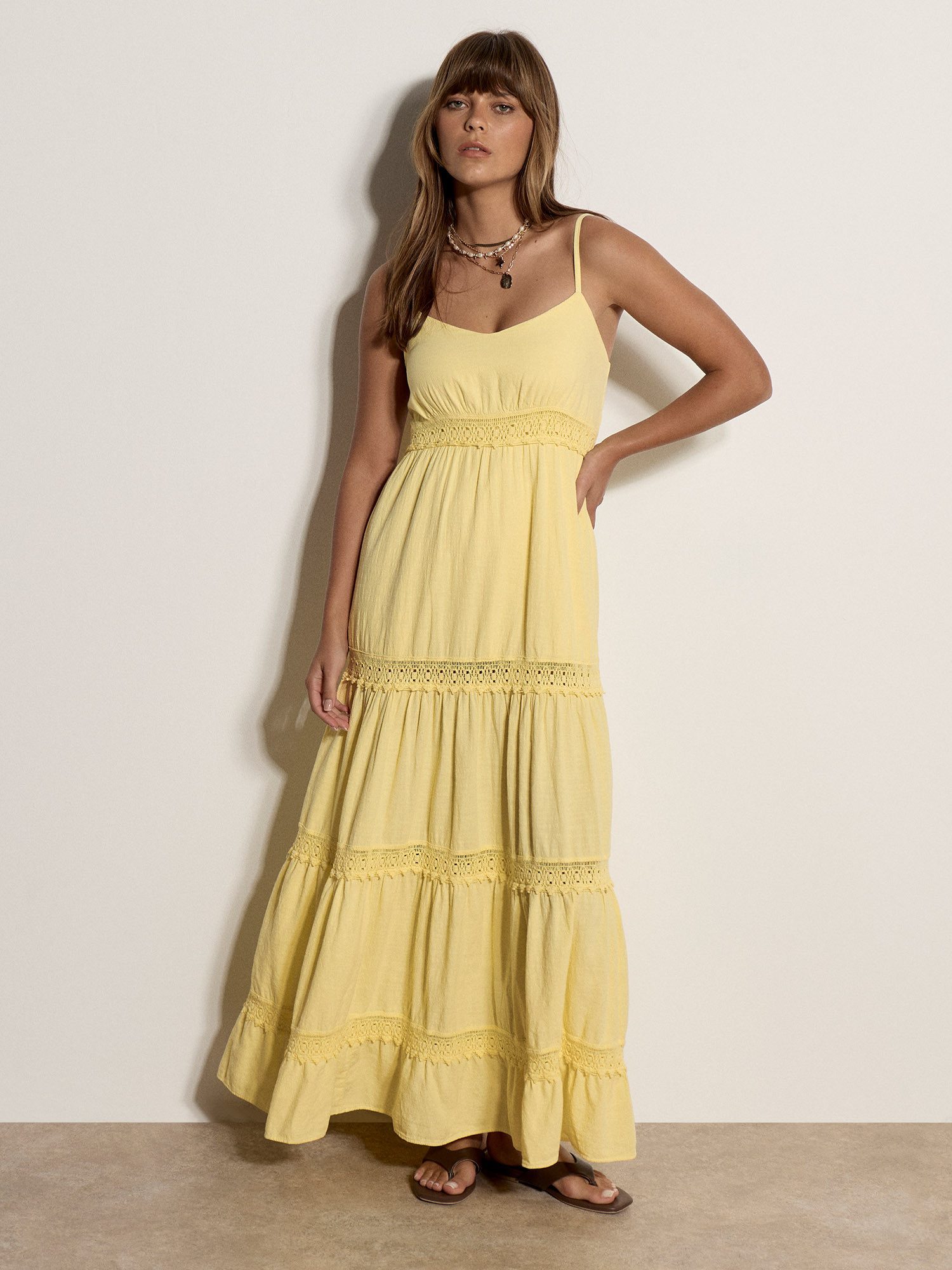 Apricot Spitzenkleid Maxikleid mit Häkelverzierung – Bild 4 von 4