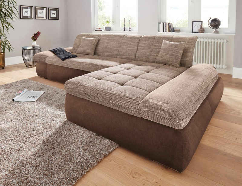 DOMO collection Ecksofa PB Moric wahlweise mit Bettfunktion + Armteilverstellung, L-Form, im XXL-Format, B/T/H:300/172/80 cm, feine Steppung