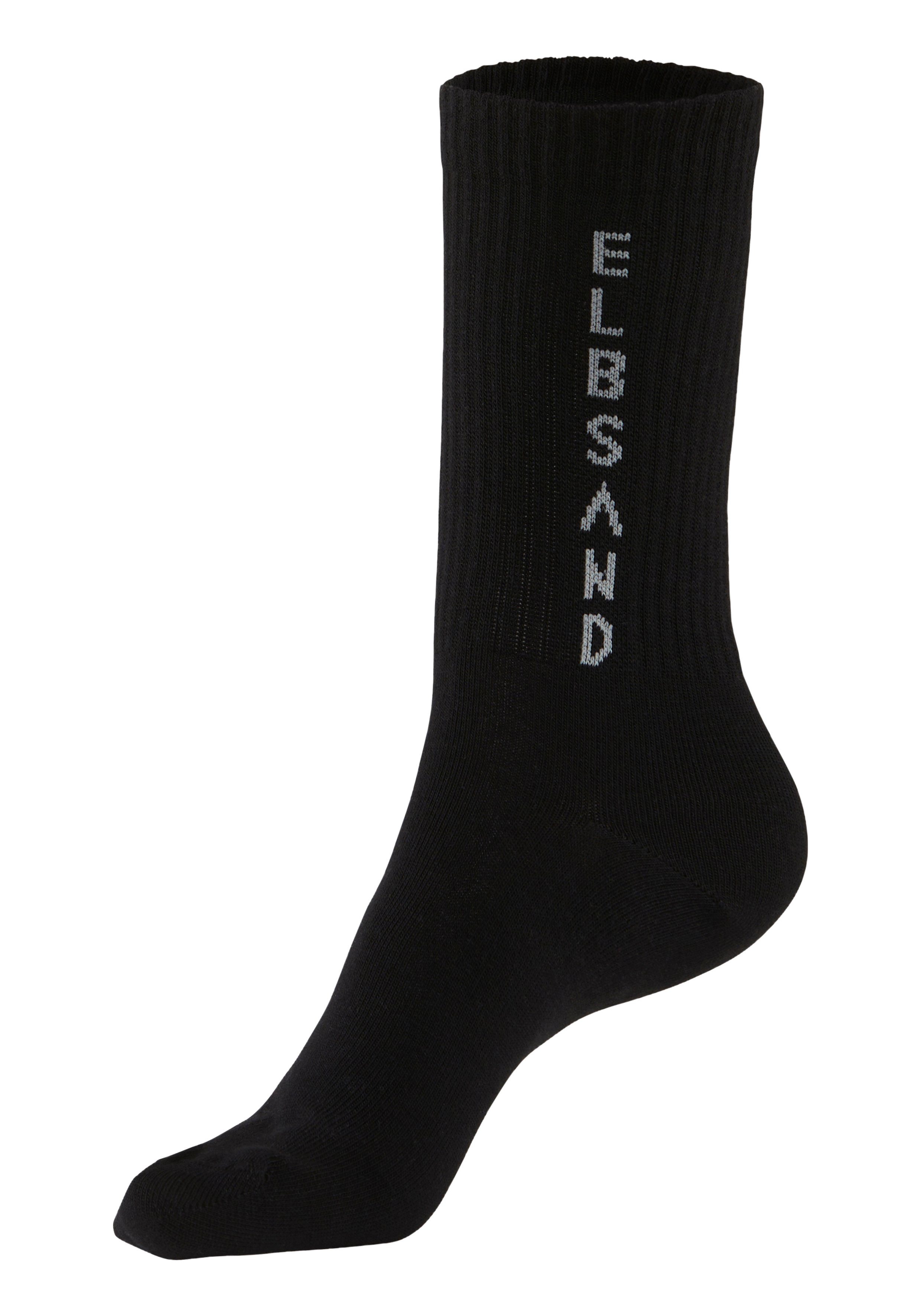 Elbsand Socken (3-Paar) mit Schriftzug eingestricktem schwarz 3x
