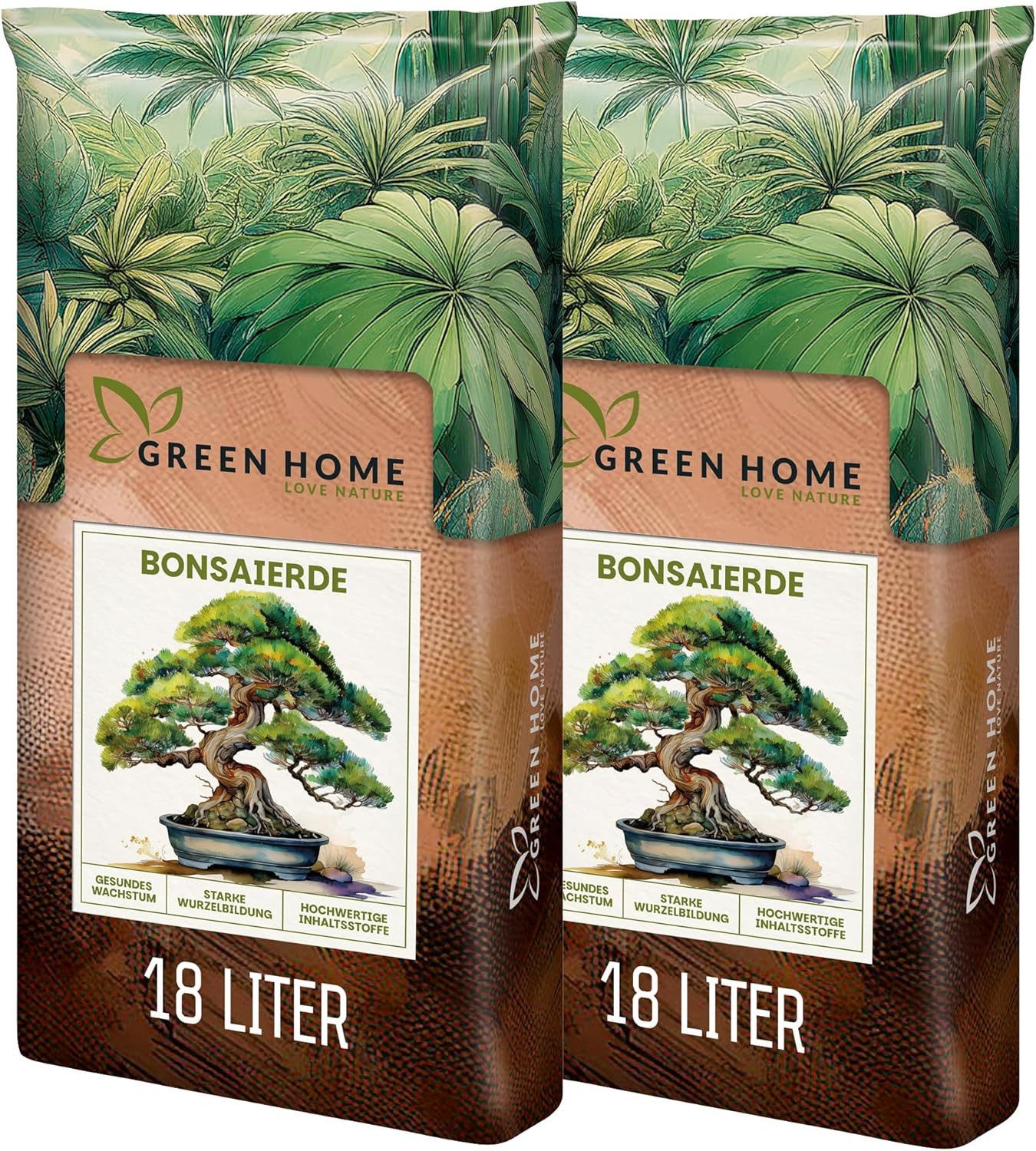 GREEN HOME LOVE NATURE Spezialerde Bonsaierde für gesunde Wurzeln & Drainage, Indoor & Outdoor 18 L, 36 L, 72 L, Langzeitdünger, Perlit, Kokosfasern, pH 5,8, gute Drainage