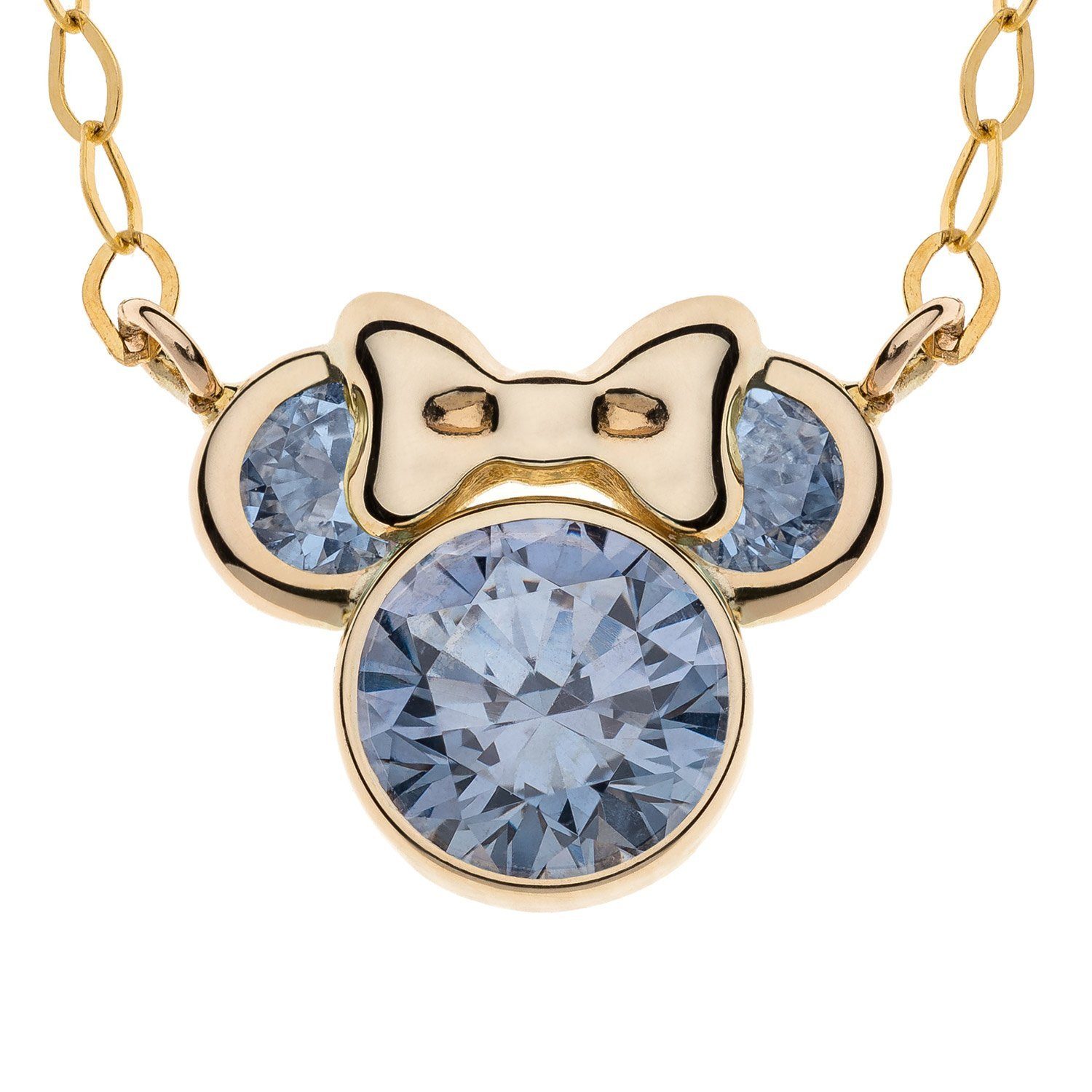 DISNEY Jewelry Kette mit Anhänger Kinderkette Micky Maus Geburtsstein März 375 Gold blau, gelbgold