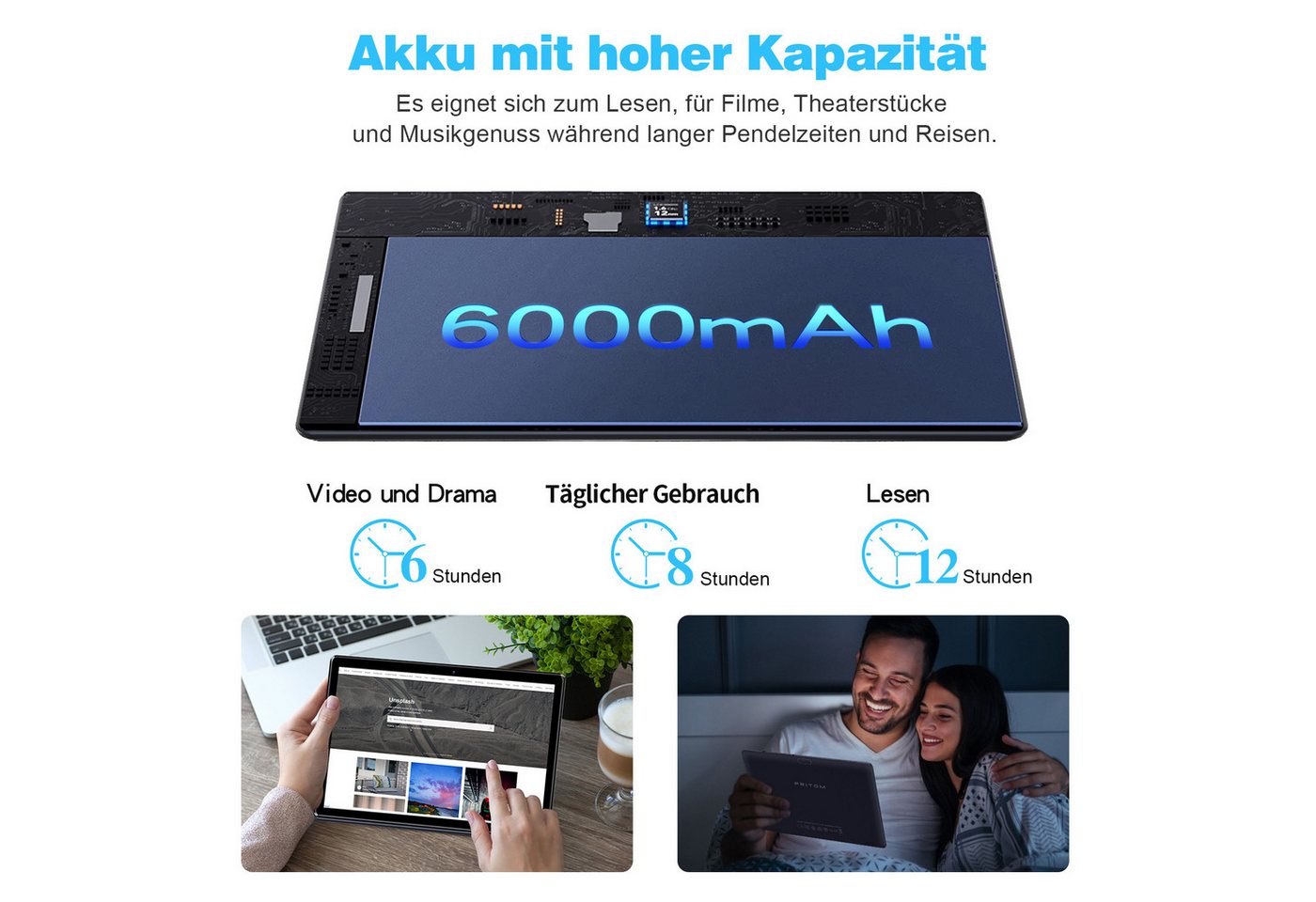 PRITOM Touch10 Tablet-PC 10 Zoll, 64 GB, WLAN, Bluetooth Tablet (10.1 Zoll Tablet", 64 GB, Erweiterbarer Speicher-Tablet) schwarz