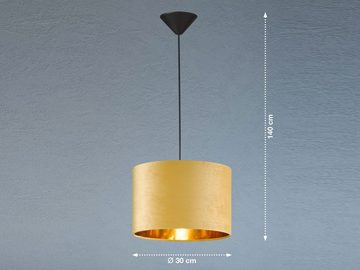 meineWunschleuchte LED Pendelleuchte, Dimmfunktion, LED wechselbar, Warmweiß, ausgefallen-e mit Samt Lampenschirm Gelb Gold-en für Esstisch, Ø 30cm