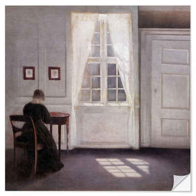 Posterlounge Wandfolie Vilhelm Hammershøi, Interieur mit Sonnenlicht auf dem Boden, Wohnzimmer Malerei